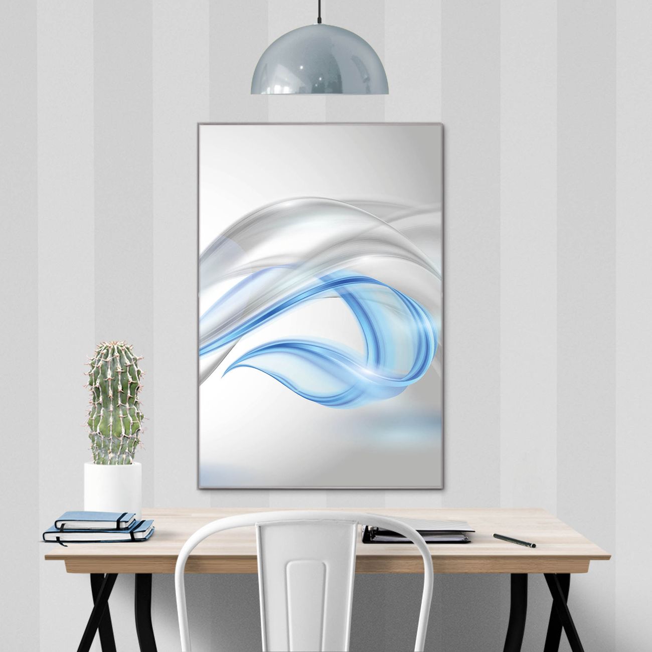 banjado Glas Magnettafel Motiv Blauer Schleier 50 x 75 cm rahmenlos & hochwertig, Hochformat, magnetisch & beschreibbar, 4mm starkes ESG Glas