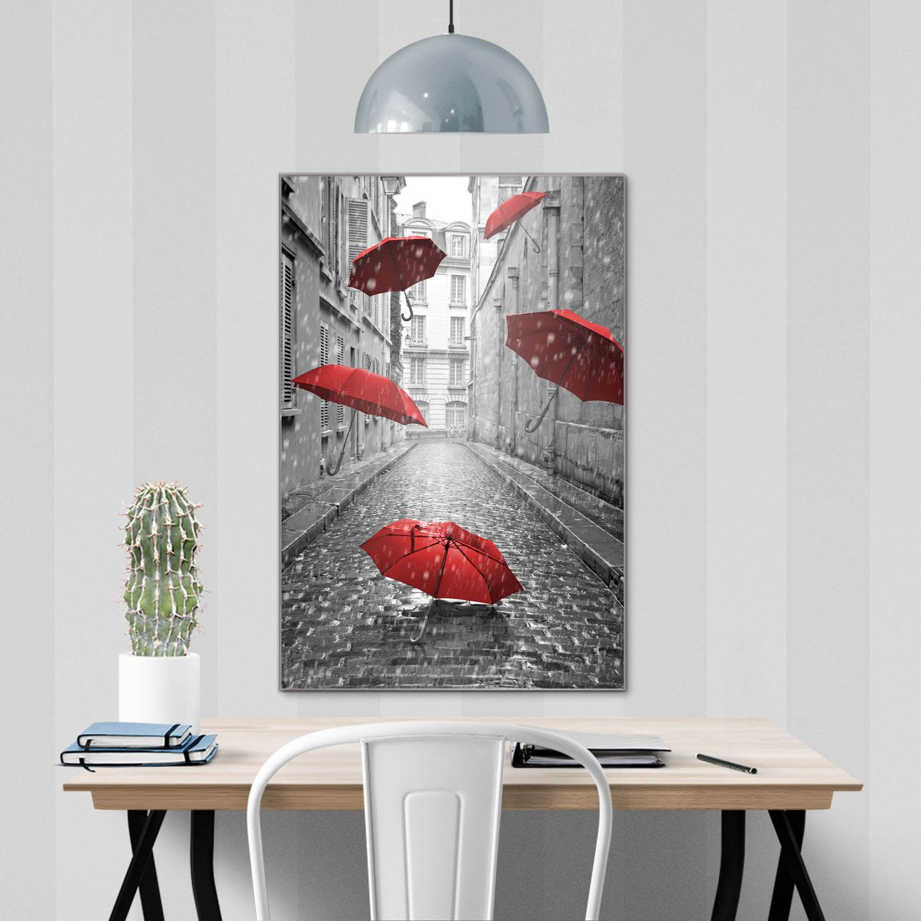 banjado Glas Magnettafel Motiv Rote Schirme 80 x 120 cm rahmenlos & hochwertig, Hochformat, magnetisch & beschreibbar, 4mm starkes ESG Glas