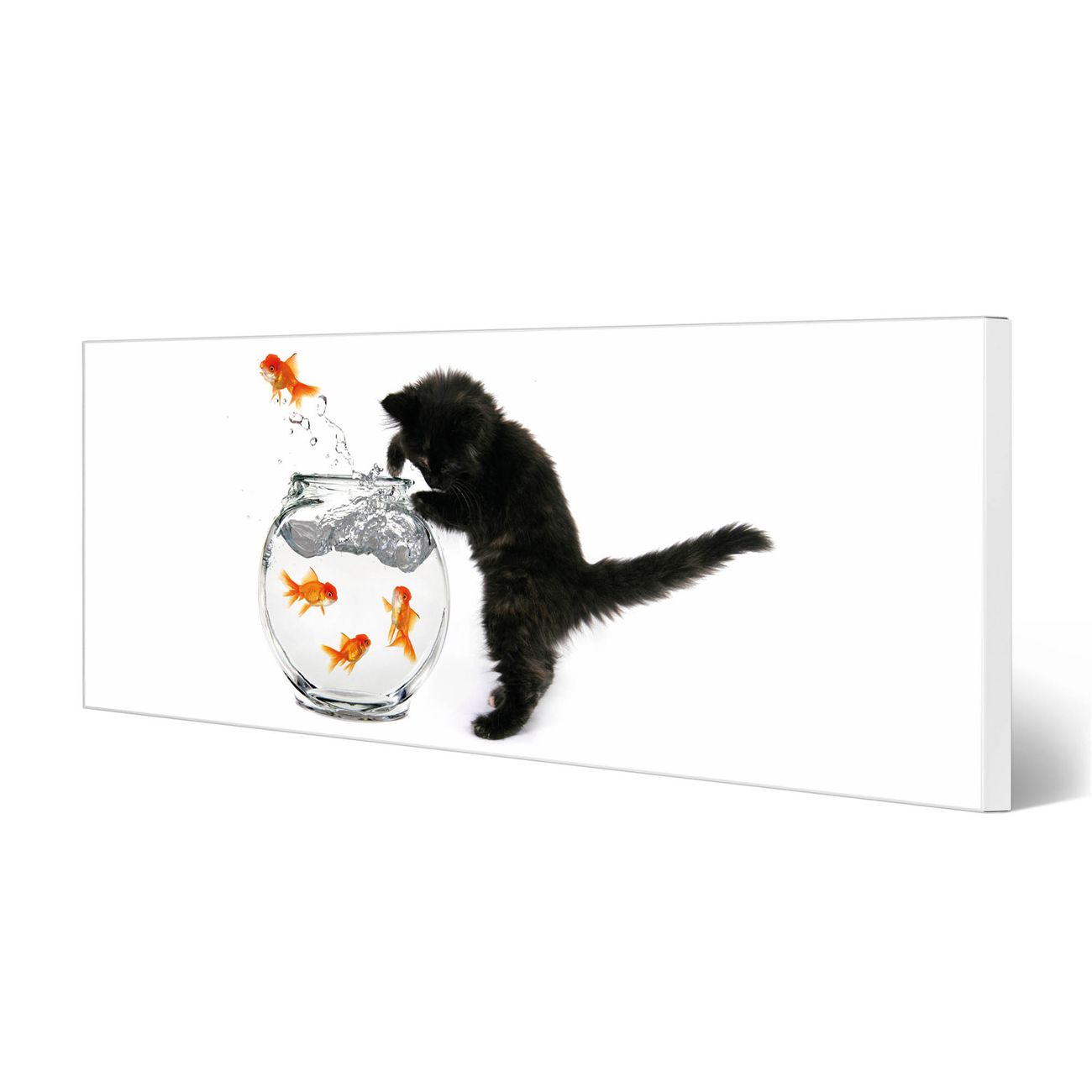banjado Magnetwand weiß 75x30cm Wandtafel Memoboard mit Motiv Katze Und Fisch, Pinwand pulverbeschichtet, magnetischer Organizer hochwertige Aufhängung