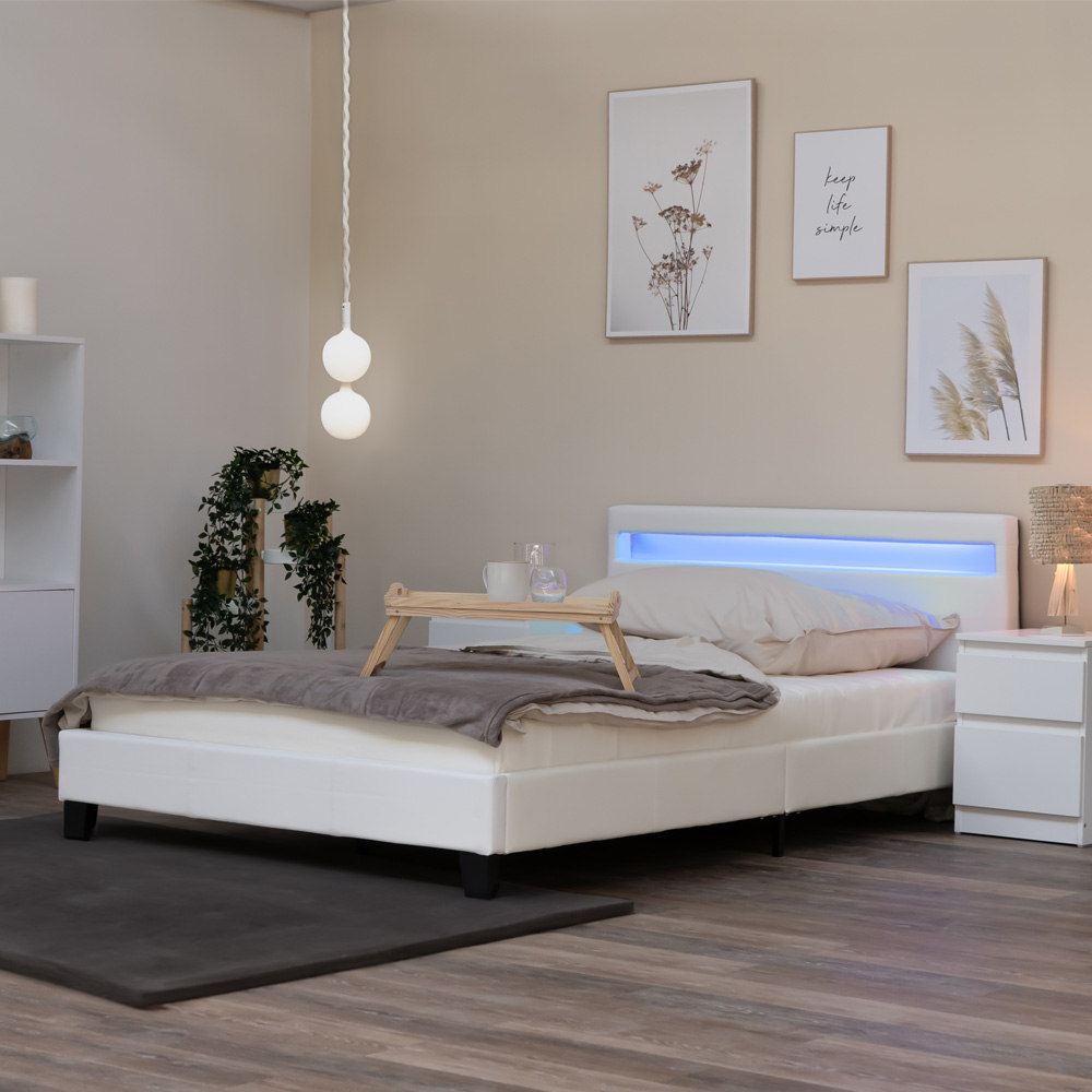 LED Bett ASTRO - 140 x 200 cm Weiß