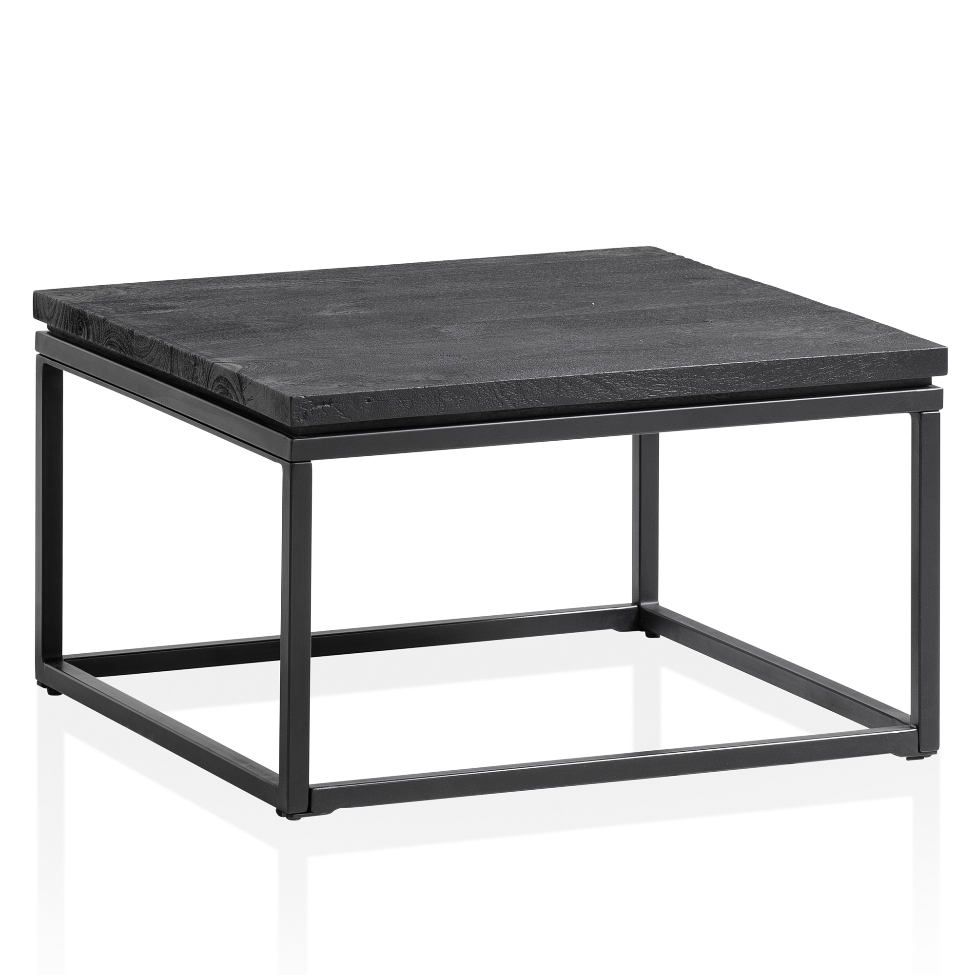 FineBuy Design Couchtisch Mango Massivholz schwarz · Wohnzimmertisch mit Metallgestell · moderner Massivholztisch im Industrial Stil