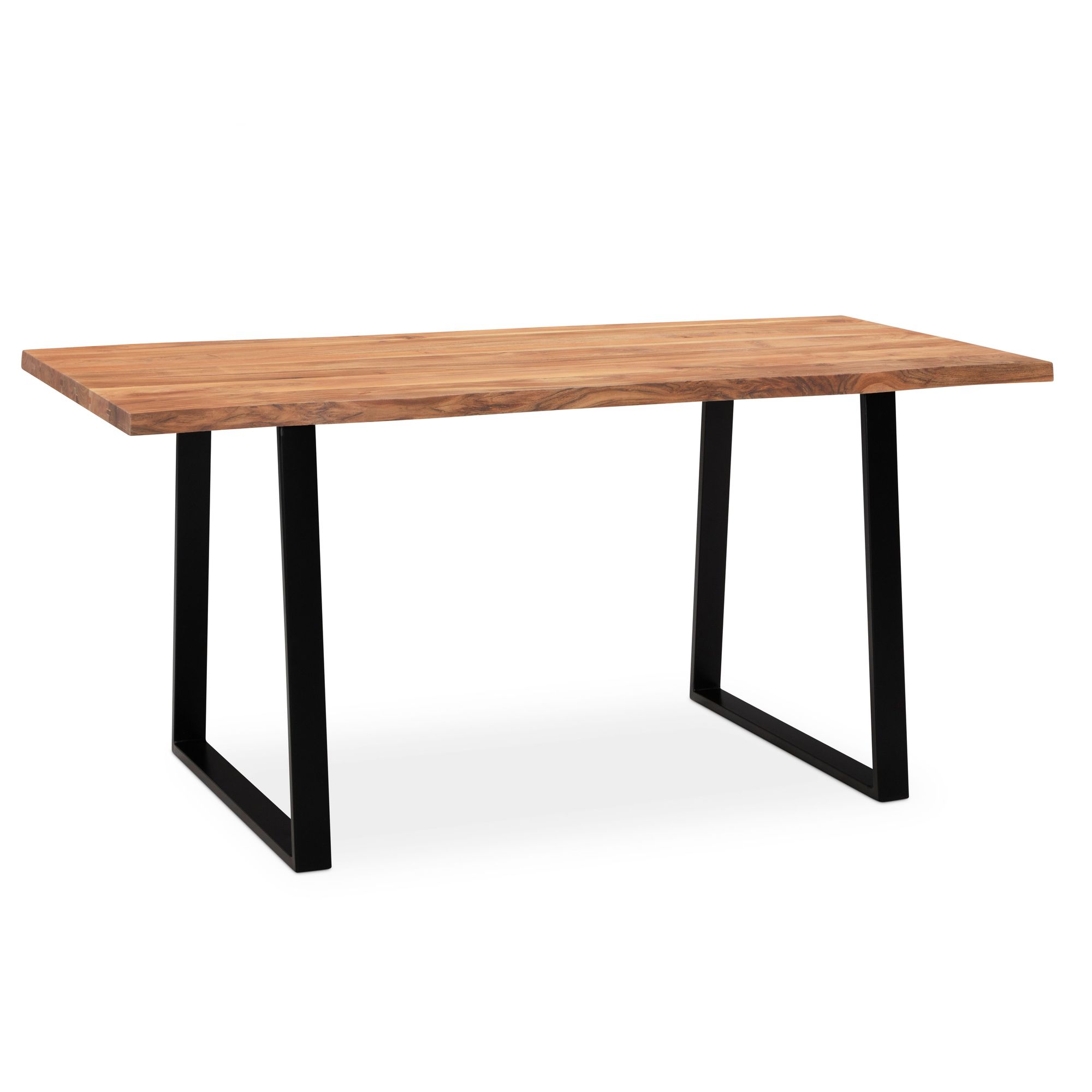 FineBuy Schreibtisch Akazie Massivholz / Metall Computertisch Baumkante, Homeoffice Bürotisch Massiv mit Trapezbeinen in Schwarz, Holztisch Laptoptisch Arbeitszimmer