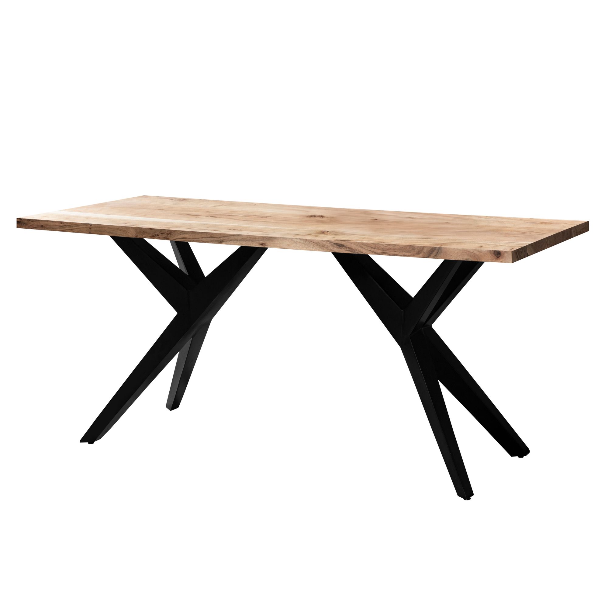 FineBuy Schreibtisch Akazie Massivholz Computertisch Loft-Style, Homeoffice Bürotisch mit Metallbeinen, Holztisch Industrial Groß, Laptoptisch Arbeitszimmer Rechteckig