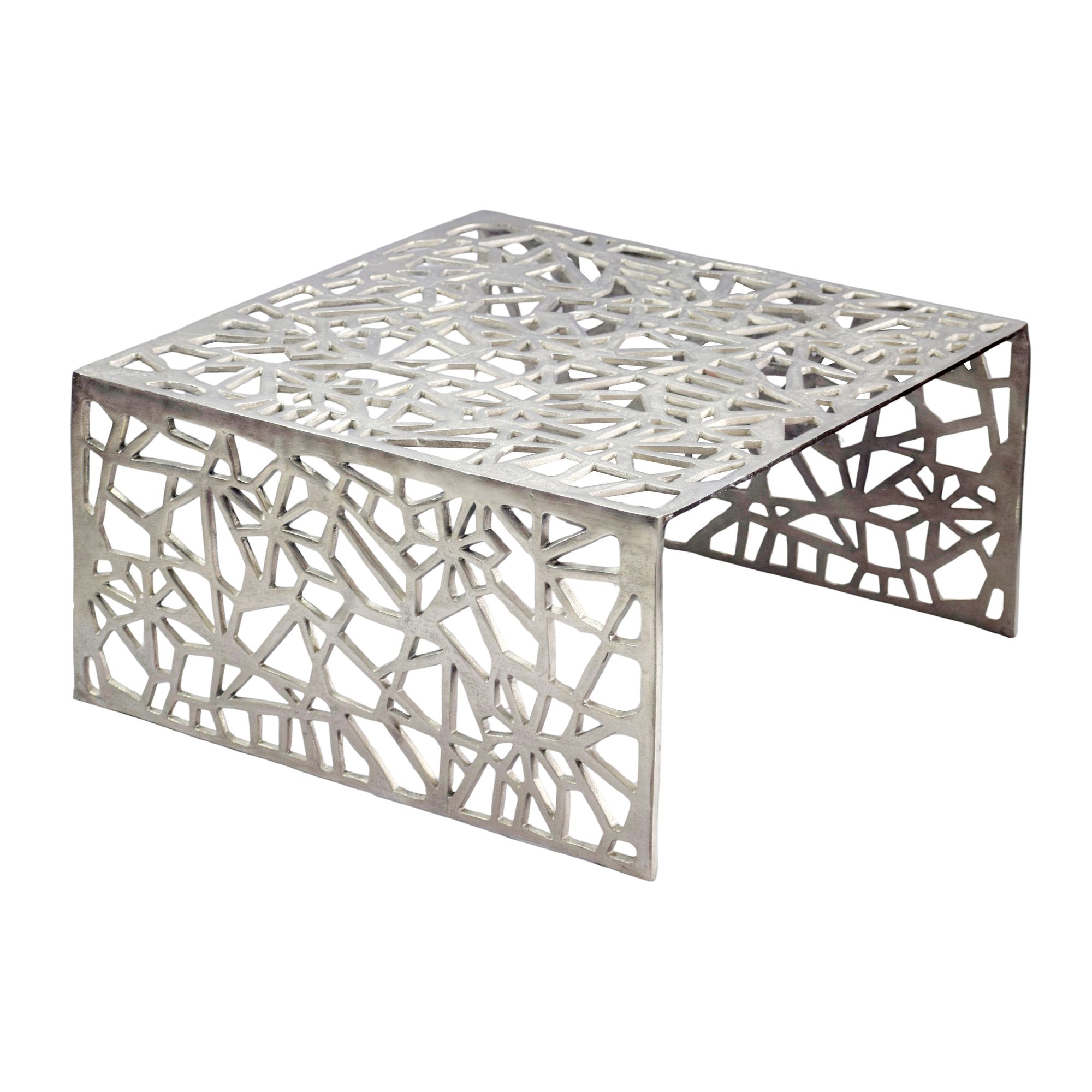 FineBuy Couchtisch Aluminium 60cm Quadratischer Sofatisch Metall - Wohnzimmertisch Alu modern mit Muster - Design Tisch niedrig - Loungetisch Beistelltisch Handmade