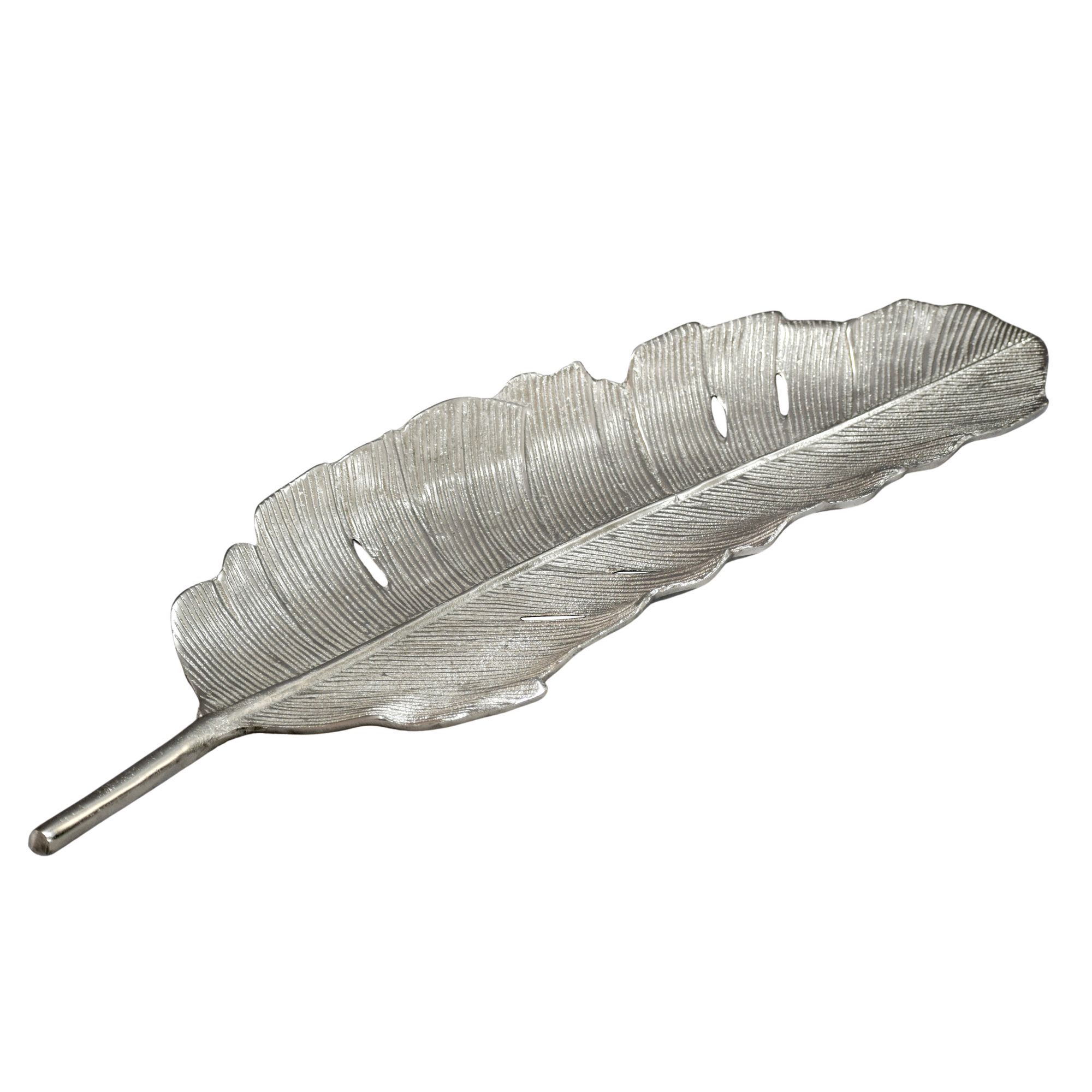 FineBuy Dekoschale Blatt Aluminium Silber Schale - Design Tischdeko Metall Wohnzimmer - Alu Wohnaccessoire Modern - Metallschale Dekoration - Aluschale lang Handmade