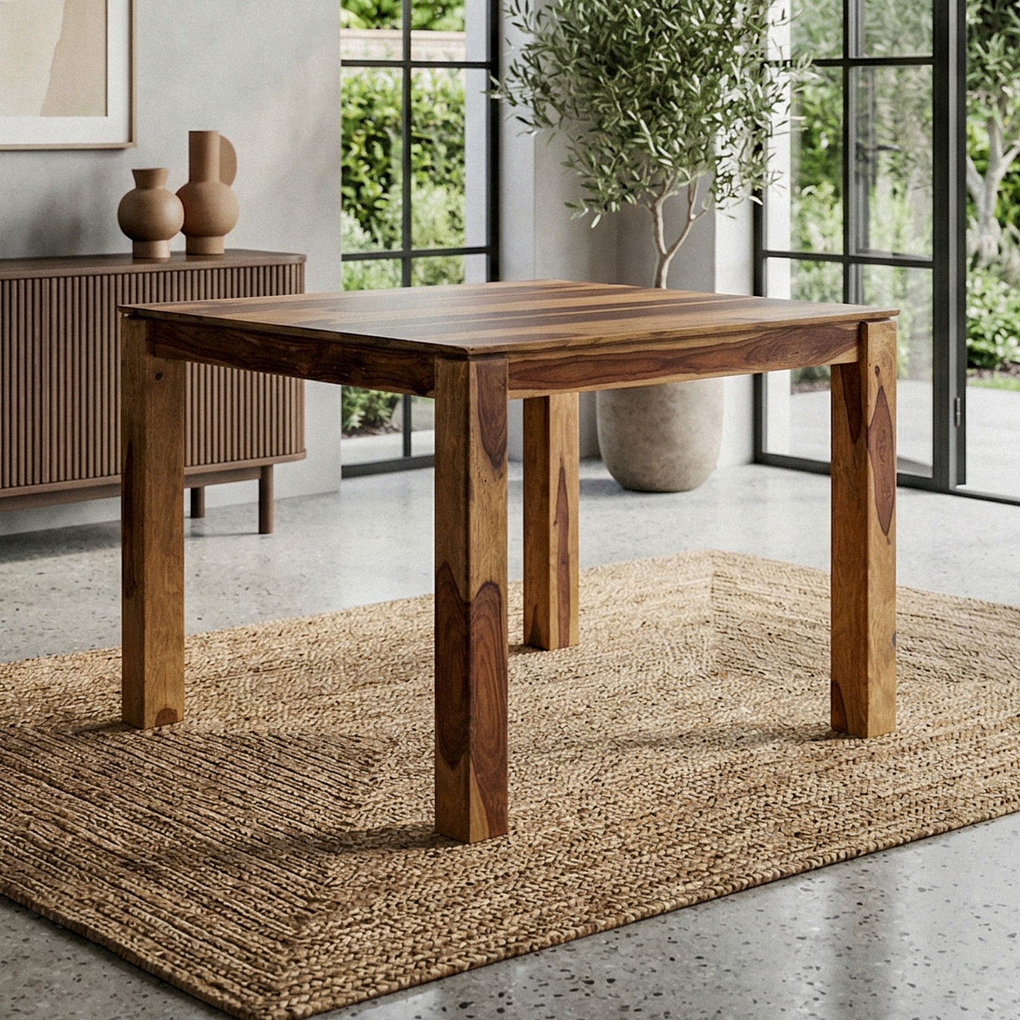 FineBuy Esstisch Massivholz Sheesham 80x80 cm Dunkelbraun - Quadratischer Esszimmertisch Holz - Küchentisch modern für 4 Personen - Stabiler Holztisch - Tisch für Esszimmer Bistrotisch Handmade