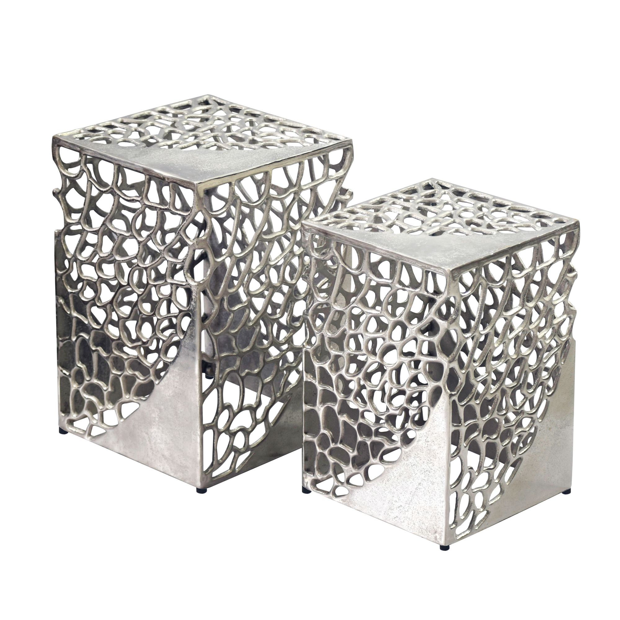 FineBuy 2er Set Beistelltisch Aluminium - Design Couchtisch Set - Metalltisch Wohnzimmertisch modern Alu - Sofatisch quadratisch Metall - Loungetisch Set Satztisch Handmade