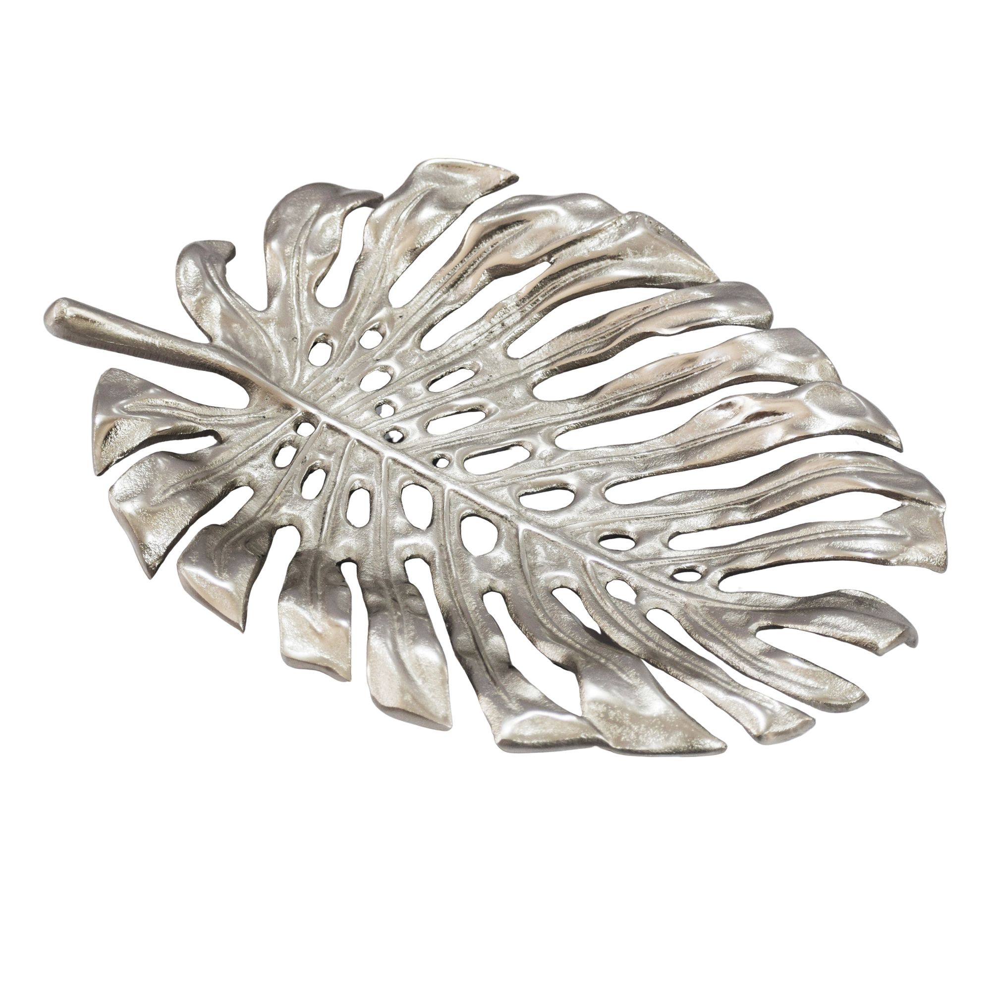 FineBuy Dekoschale Aluminium 36cm Monstera Blattform - Design Standdeko Obstschale Metall - Schmuckteller Tisch Deko - Dekoteller Blatt - Schmuckschale Schale Deko Badezimmer Handmade