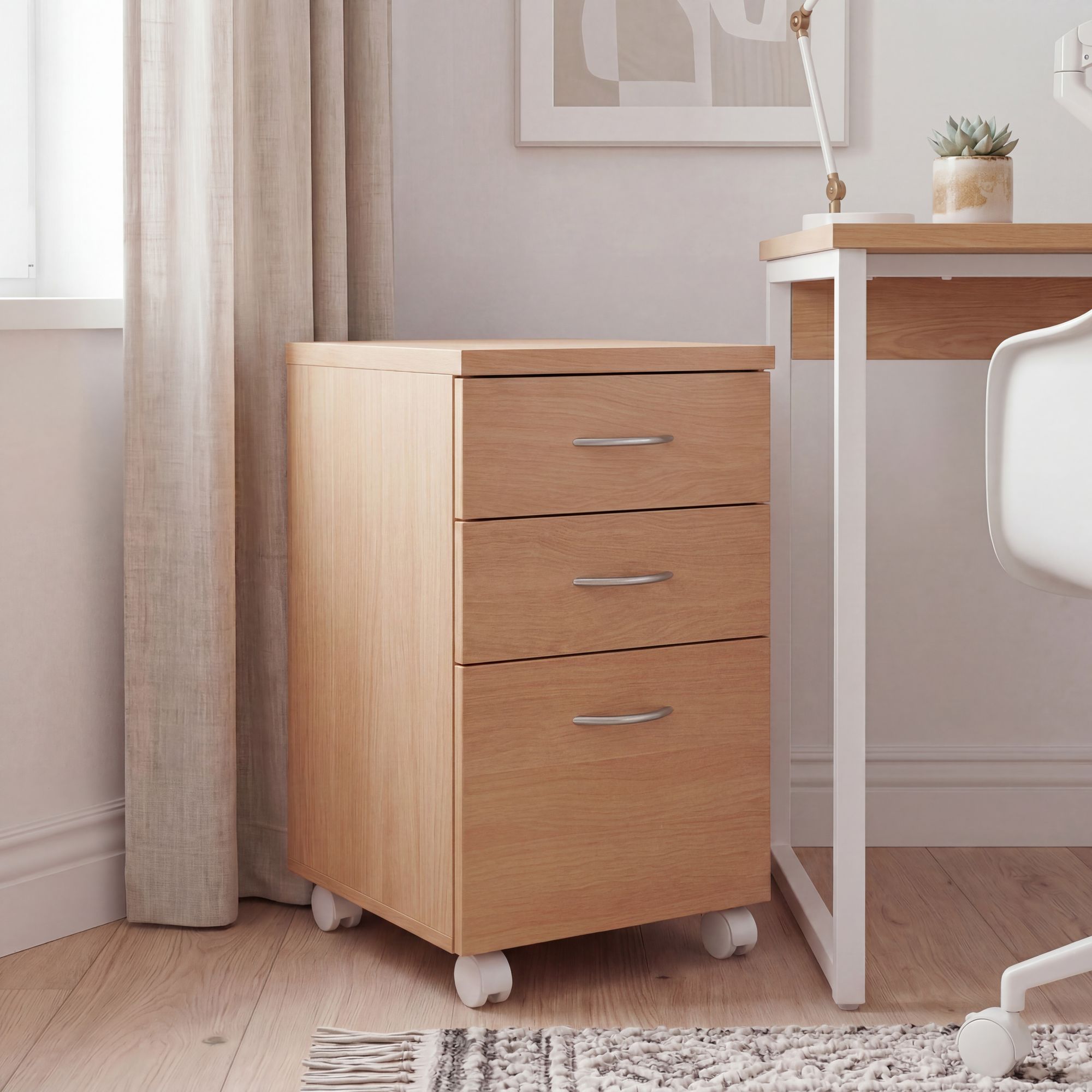 FineBuy Rollcontainer OTTAWA 40 x 60 x 45 cm Unterschrank mit Rollen Buche, Rollwagen mit Schubladen, Roll-Schrank Büro, Kosmetikwagen Make Up Wagen, Container unter Schreibtisch