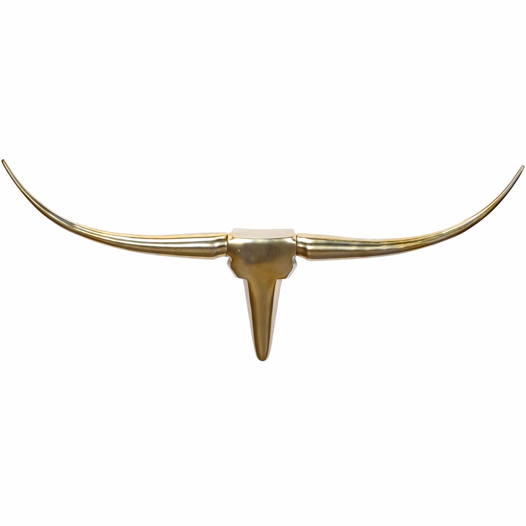 FineBuy Deko Geweih Bull M FB37859 Gold 100 cm Aluminium Design Hörner, Wanddekoration Stierkopf Horn Modern, Wandskulptur Geweih-Jagdtrophäe Metall, Longhorn Wandschmuck Groß