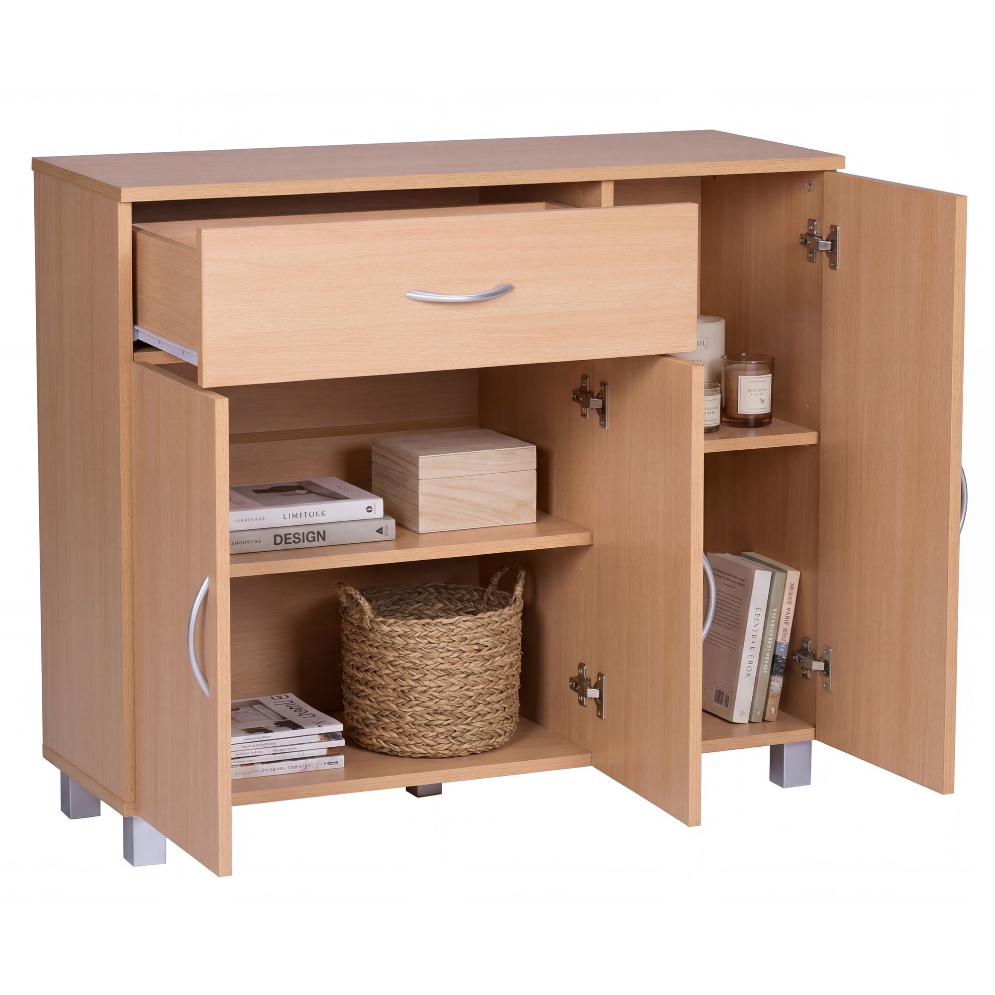 FineBuy Design Sideboard SETE 90 x 75 x 30 cm, Schränkchen mit 1 Schublade 3 Türen, Moderne Schlafzimmer Kommode, Anrichte Esszimmer, Schmaler Schuhschrank mit Schublade