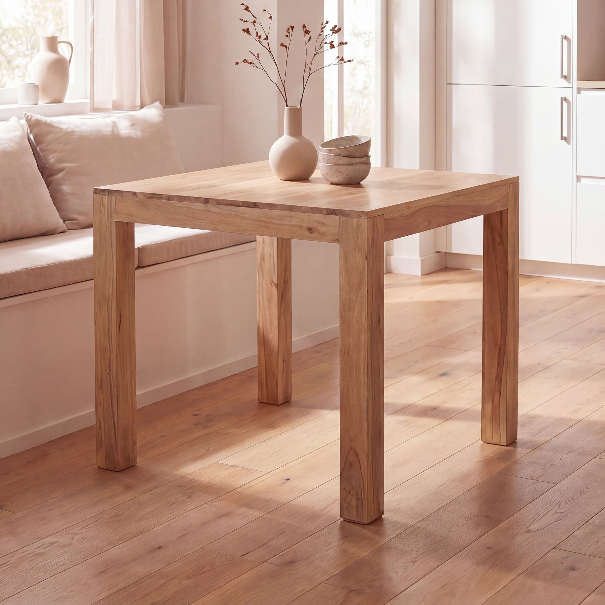 FineBuy Esstisch quadratisch 80 cm Akazie Massivholz – Quadratischer Holztisch massiv, Design Esszimmertisch Naturholz, Küchentisch Echtholz für 4 Personen Bistrotisch