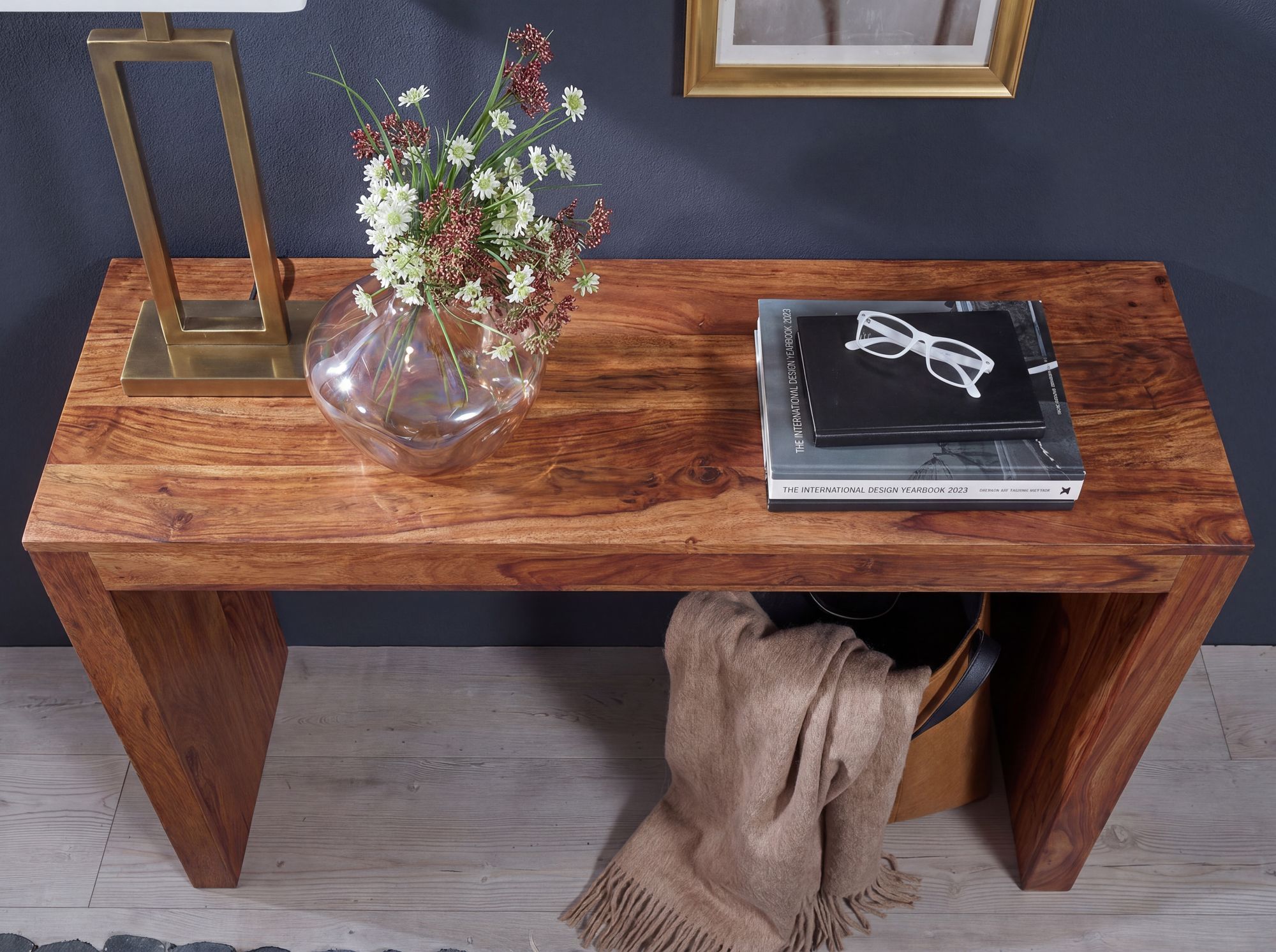 FineBuy Konsolentisch Massivholz 115x40x75 cm Flurtisch, Design Dielentisch Anrichte Schmal, Arbeitstisch Schreibtisch Modern, Konsole Eingangstisch Naturholz