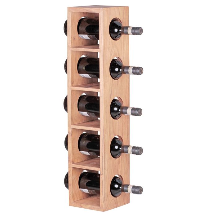 FineBuy Weinregal Massiv-Holz Flaschen-Regal Design Wandmontage für 5 Flaschen Holzregal modern mit Ablage 70 cm