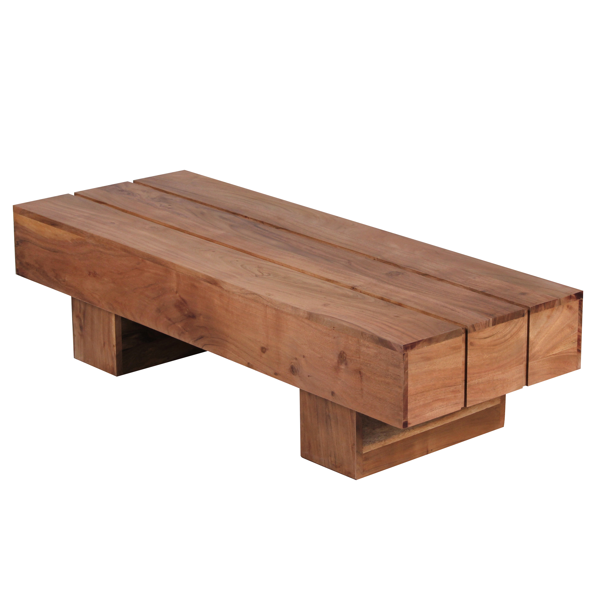 FineBuy Couchtisch rechteckig Massivholz 120 cm – Wohnzimmertisch eckig im Block Design | Moderner Holztisch handgefertigt | Design Naturmöbel