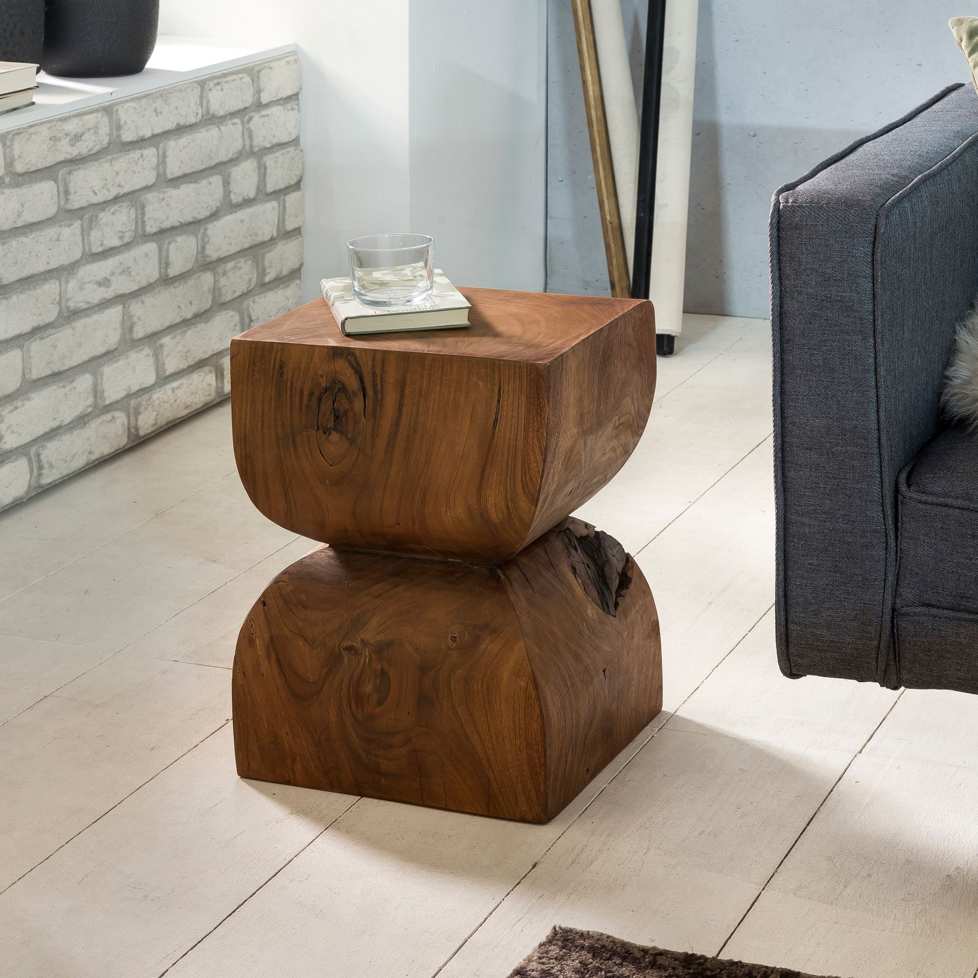 FineBuy Beistelltisch FB43540 Sheesham Vollholz 30x45x30cm Rustikaler Deko-Tisch, Blumentisch Holztisch Klein, Sofa Anstelltisch Braun| Kleiner Echtholz Tisch, Ablagetisch Wohnzimmertischchen