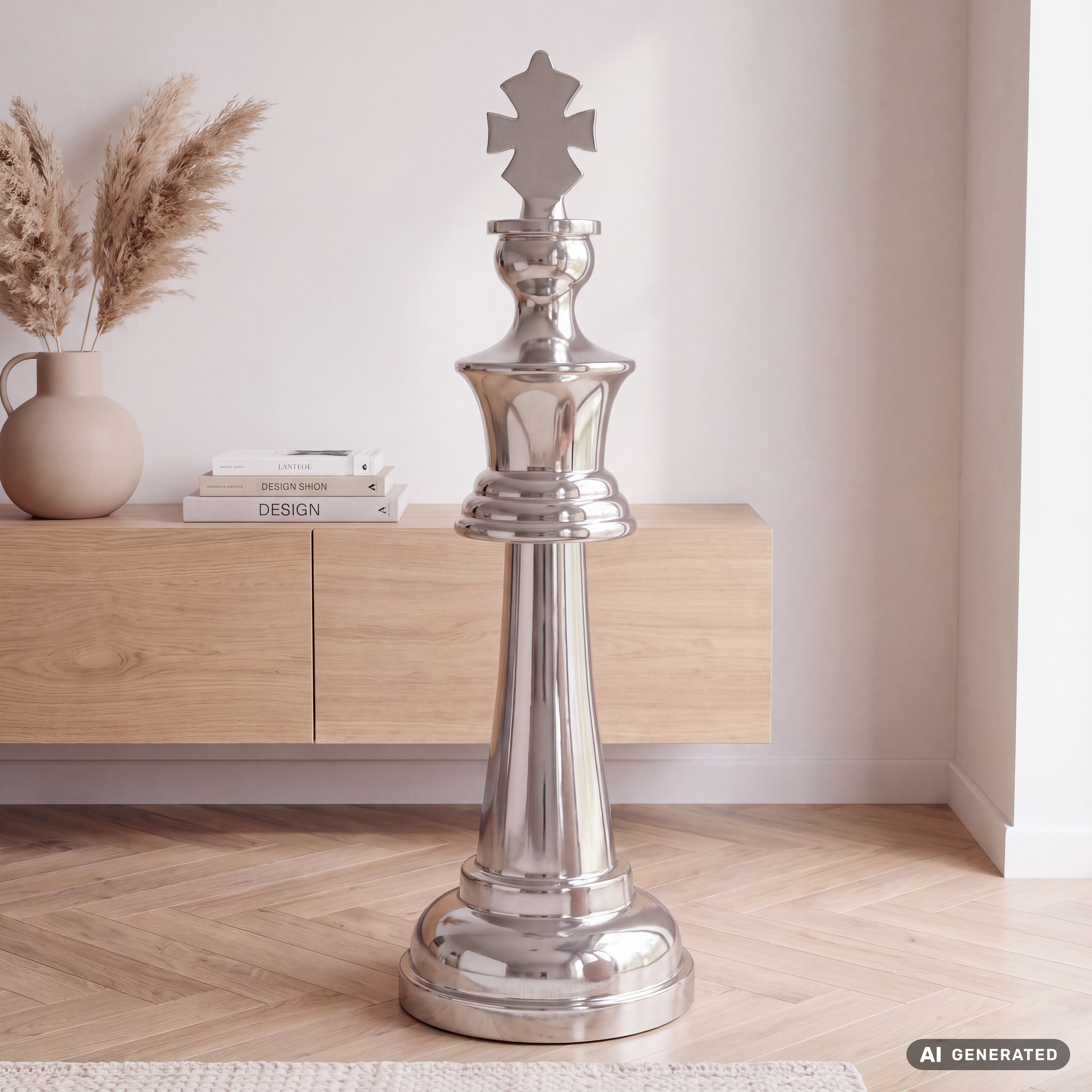 FineBuy Deko Schachfigur Aluminium Dekoration poliert 60 cm Dekofigur Statue Skulptur groß Alu einzeln modern XXL