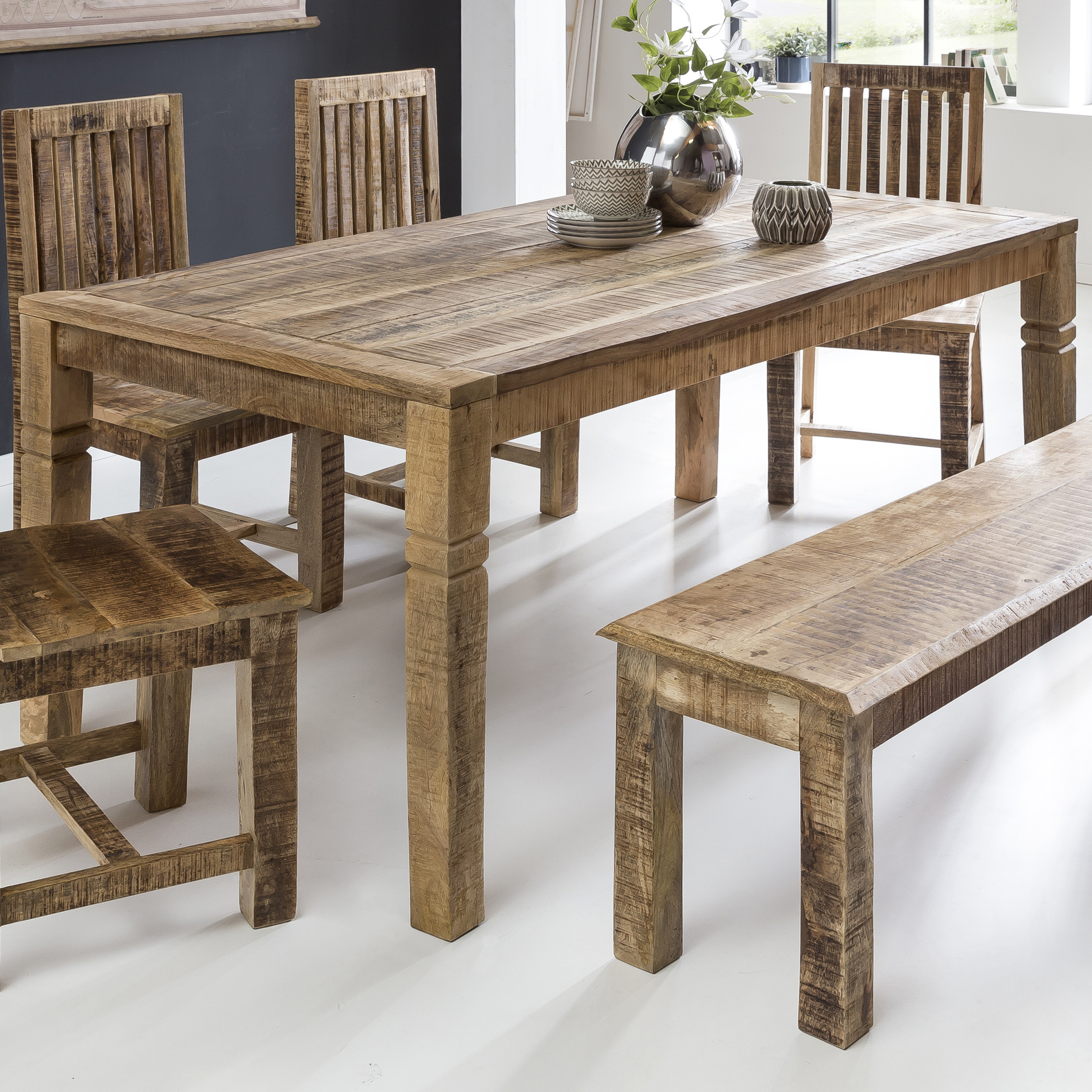 FineBuy Esstisch 120cm rechteckig Massivholz Mango Natur - Massiver Esszimmertisch - Rustikaler Küchentisch - Echtholztisch für 4-6 Personen Landhaus Holztisch