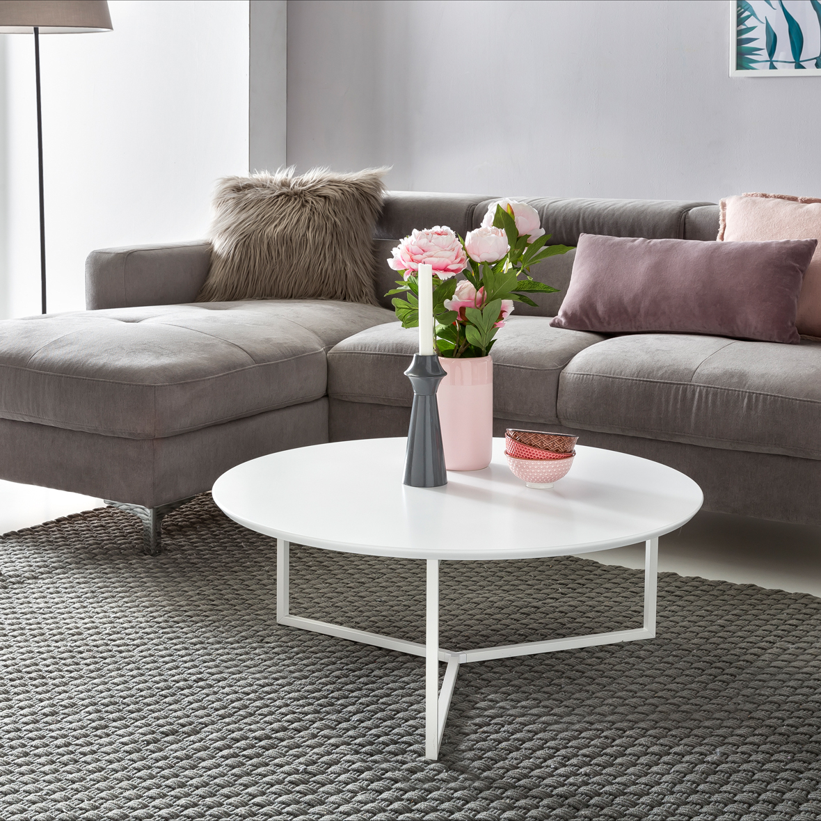 FineBuy Design Couchtisch 80 cm Rund Weiß Matt lackiert, Moderner Wohnzimmertisch MDF Holz, Lounge Sofa Tisch Metall Gestell