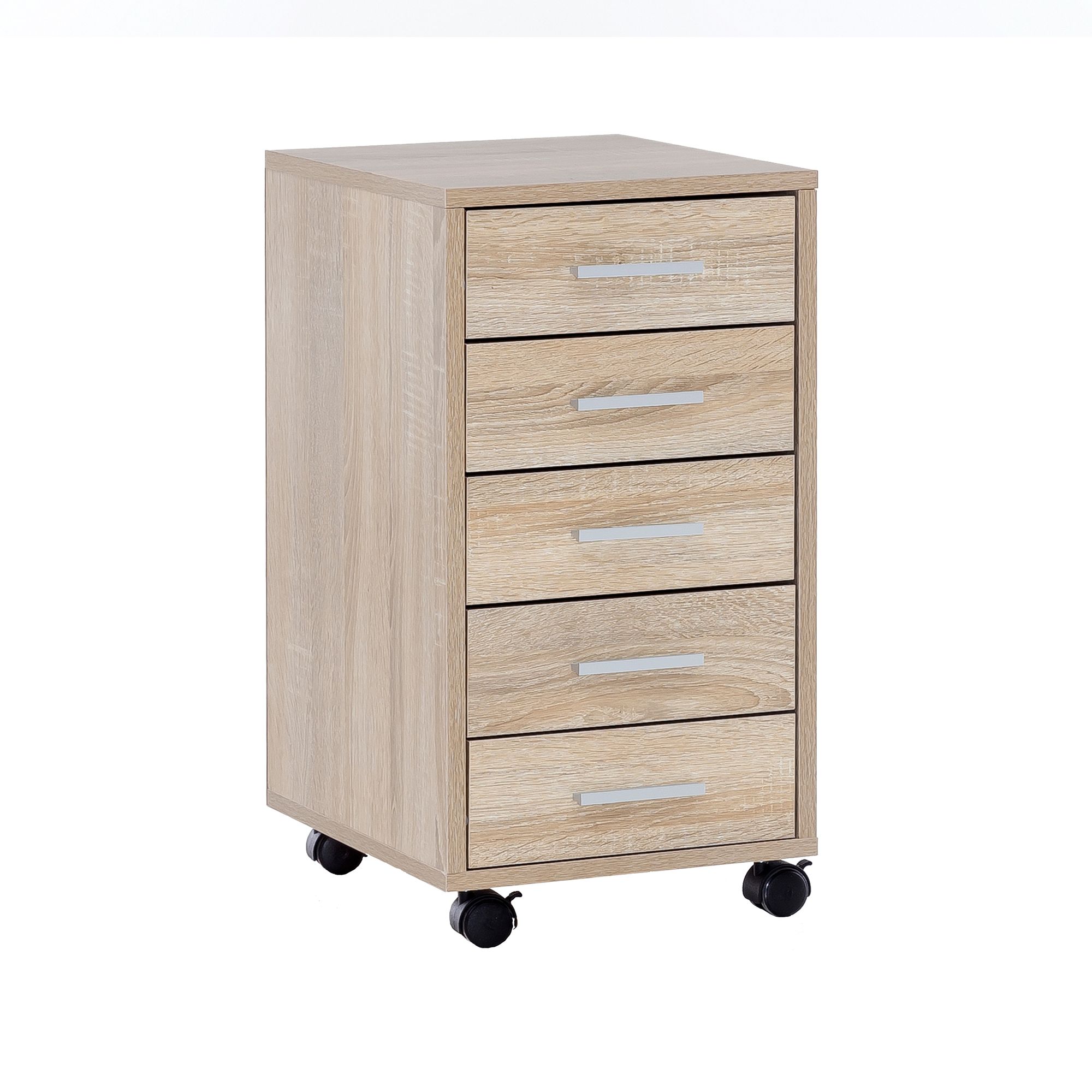 Finebuy Rollcontainer 33 x 63 x 38 cm Holz Schubladenschrank Schreibtisch, Büro Schrank mit 5 Schubladen, Container Rollschrank klein Standcontainer schmal, Schreibtischcontainer mit Rollen