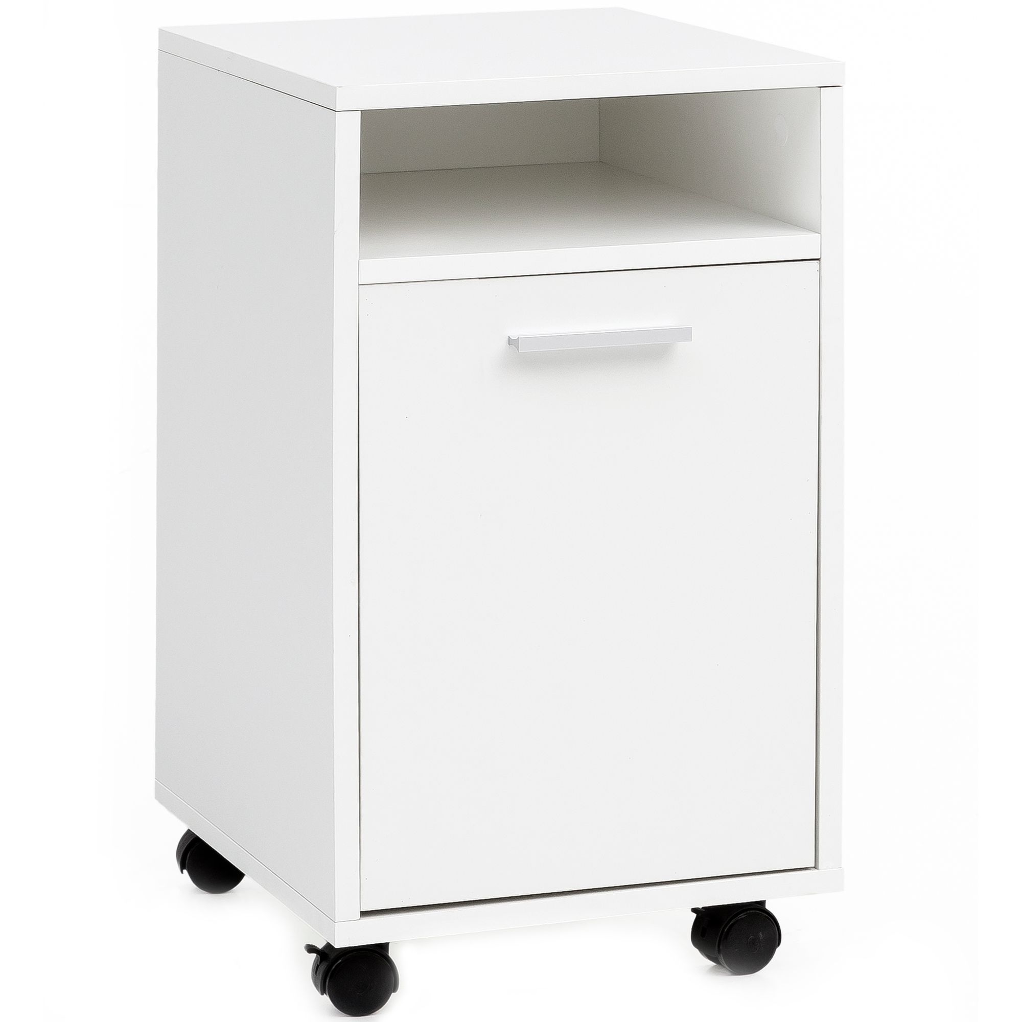 FineBuy Rollcontainer Holz 33x60x38cm Schubladenschrank Büro Container, Schreibtischcontainer mit Tür & Ablage, Bürocontainer Beistellcontainer mit Rollen, Kleiner Schubladencontainer