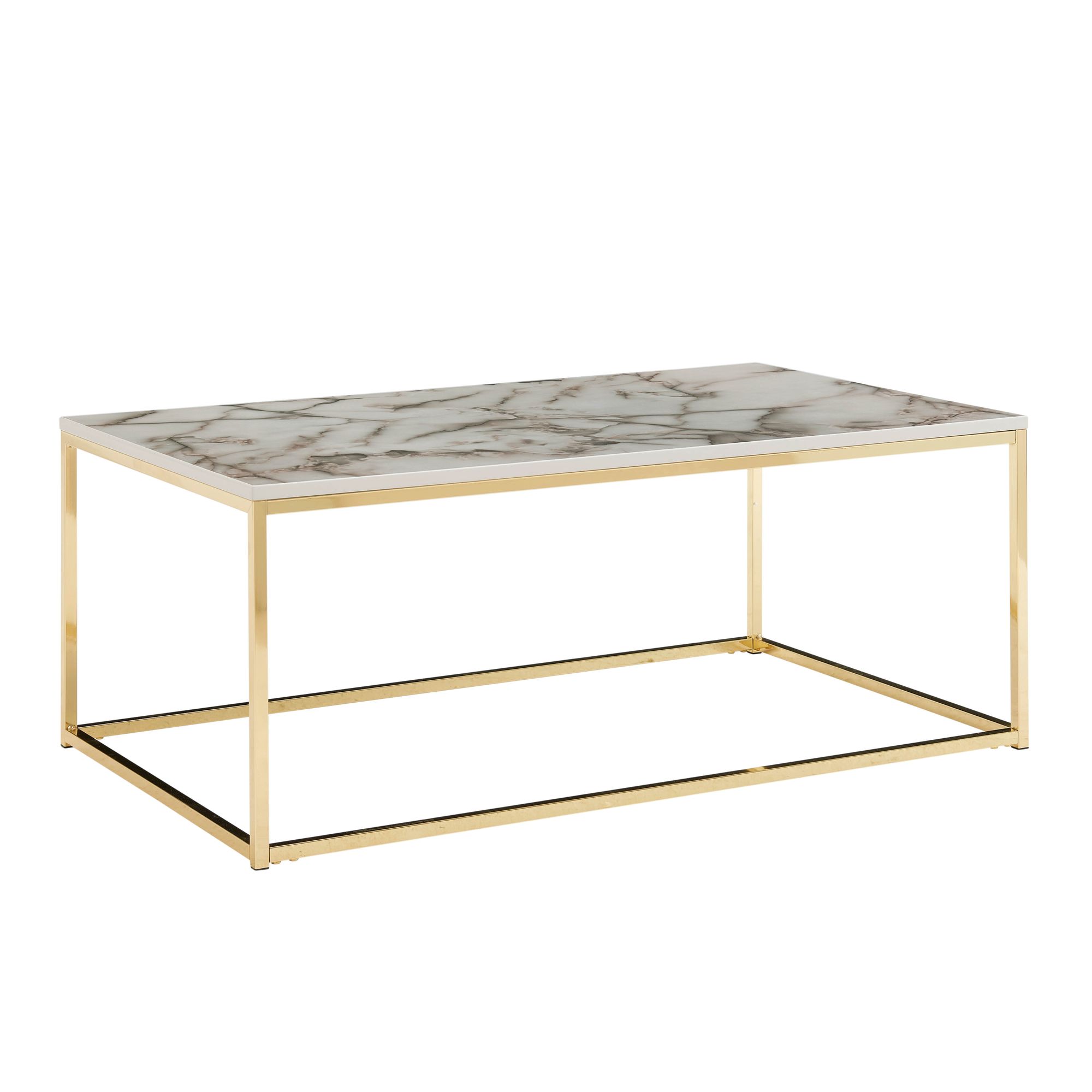 FineBuy Couchtisch 100cm rechteckig mit Marmor Optik Metallgestell – Moderner Wohnzimmertisch - Design Sofatisch für Wohnzimmer eckig