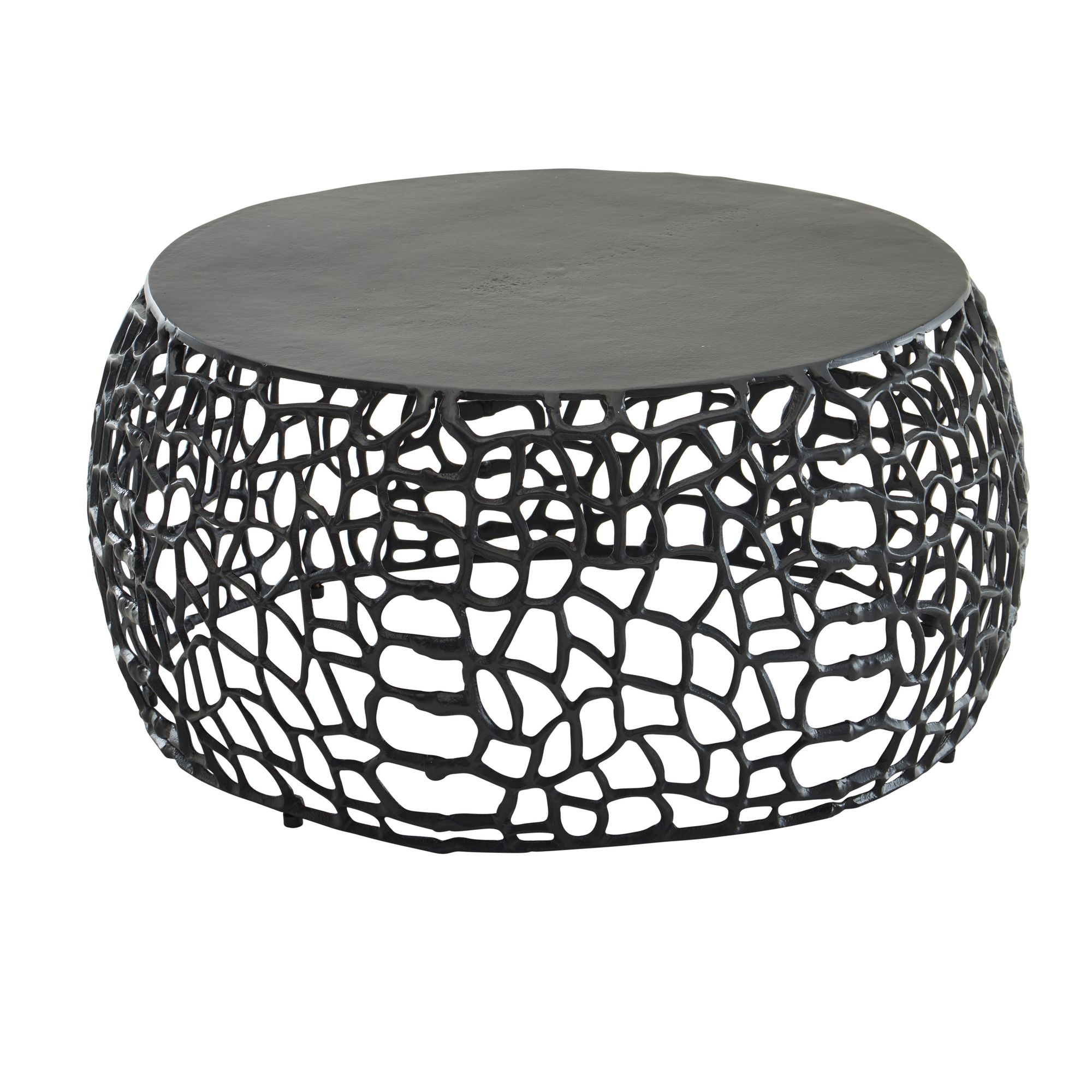 FineBuy Couchtisch Rund 66cm aus Aluminium & Metall, Design Wohnzimmertisch mit organischer AST-Struktur, Moderner Sofatisch, Beistelltisch Wohnzimmer
