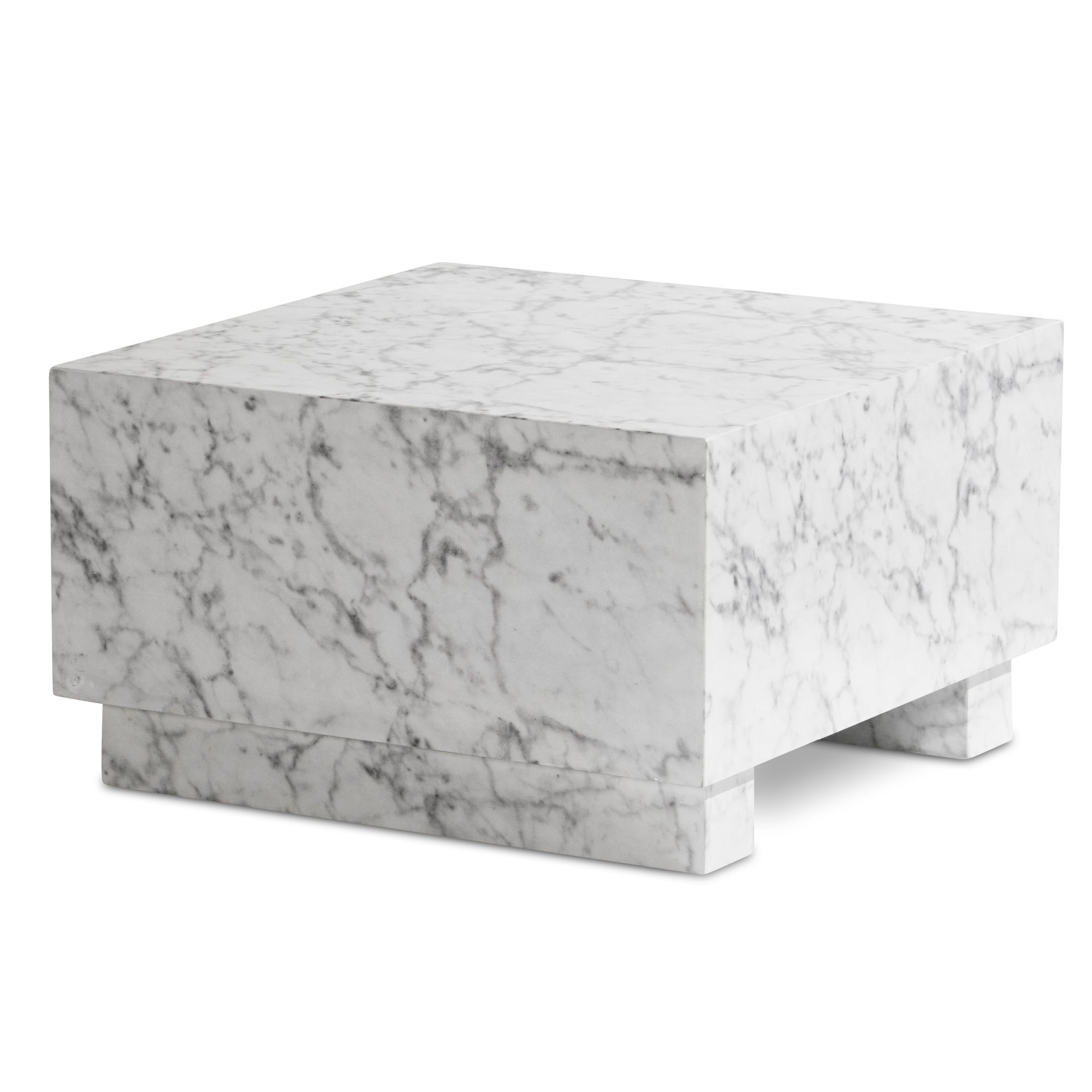 FineBuy Couchtisch MONOBLOC 60x60x35 cm Hochglanz mit Marmor Optik, Wohnzimmertisch Cube Quadratisch, Design Sofatisch, Lounge Kaffeetisch Würfel-Form