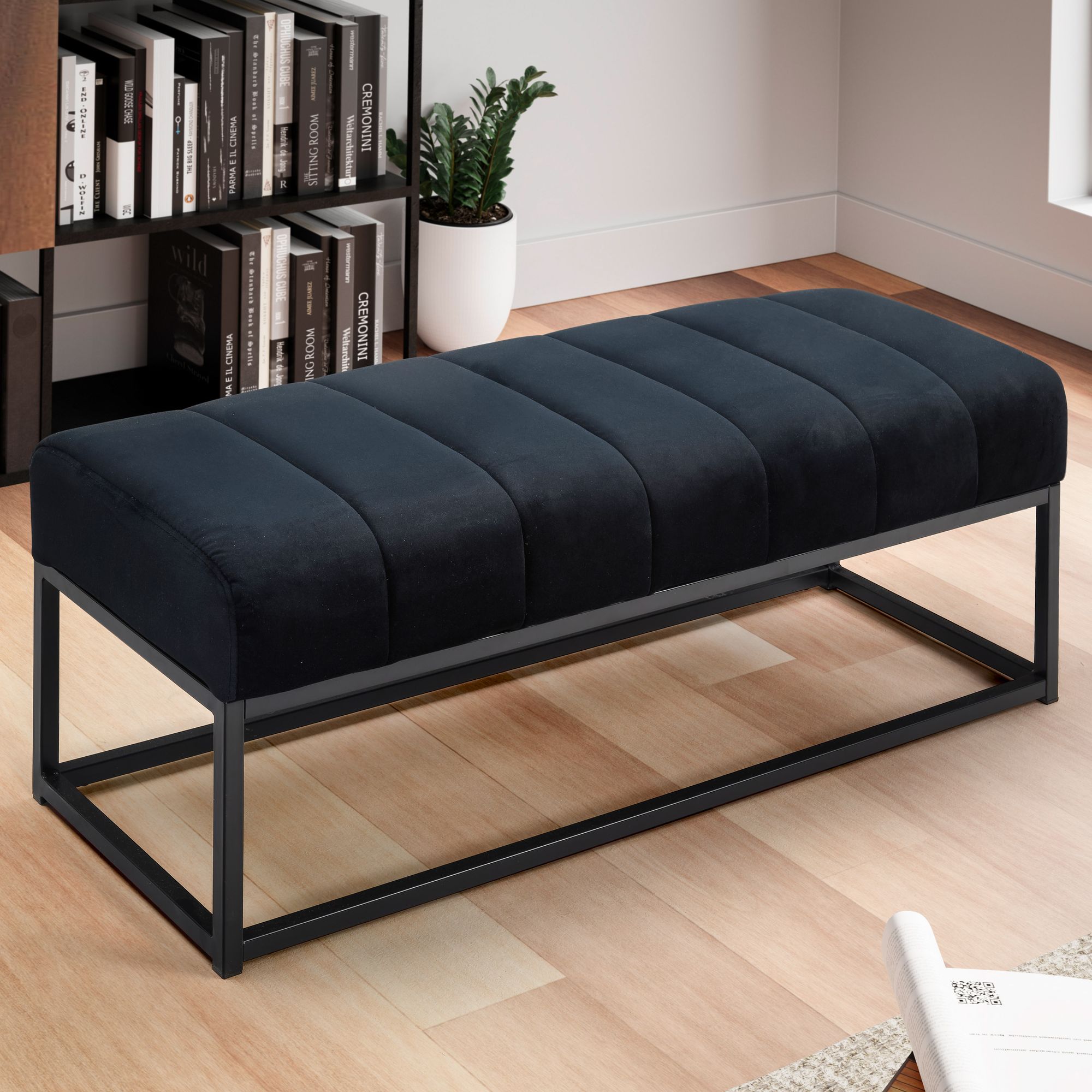 FineBuy gepolsterte Sitzbank 108 cm Samt - Polsterbank für Garderobe Schlafzimmer & Wohnzimmer - Garderobenbank Eingangsbereich - Bettbank
