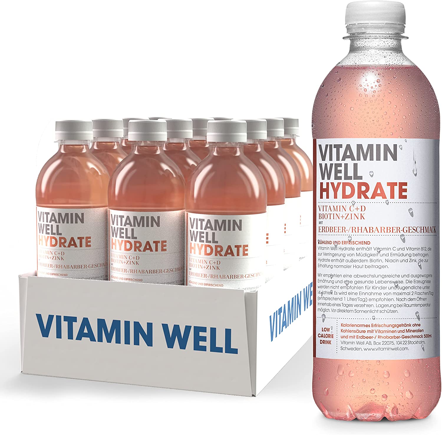 Vitamin Well (12x500ml) - Geschmack: Hydrate (Erdbeer/Rharbarber)