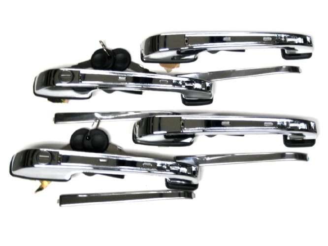 4x Retro Türgriff Türöffner Griff Set + Schlüssel Schloss SET Chrom für VW Audi