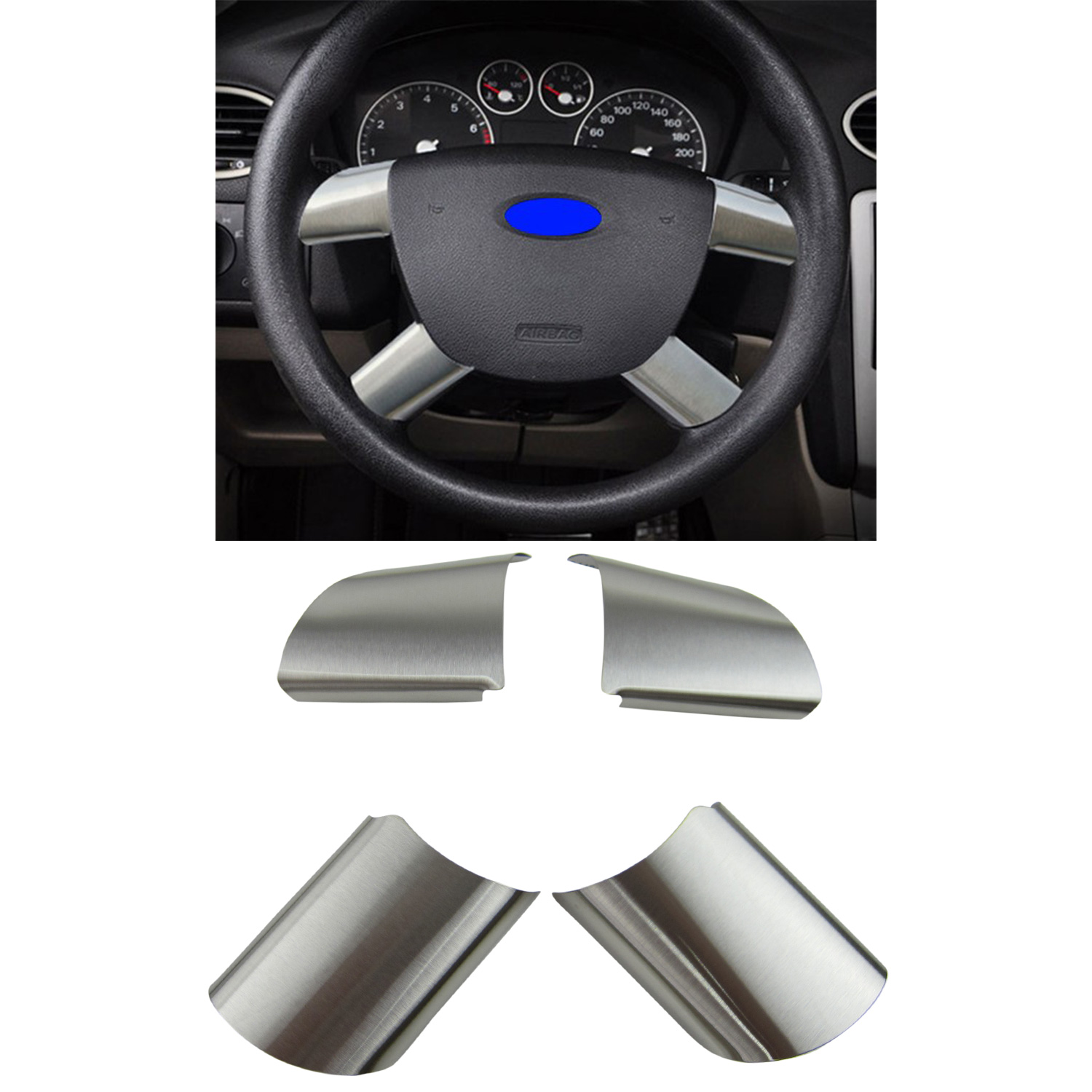 Echt ALU Lenkrad Abdeckung Blenden Clip im 4tlg Set für Ford Focus 2 II MK2