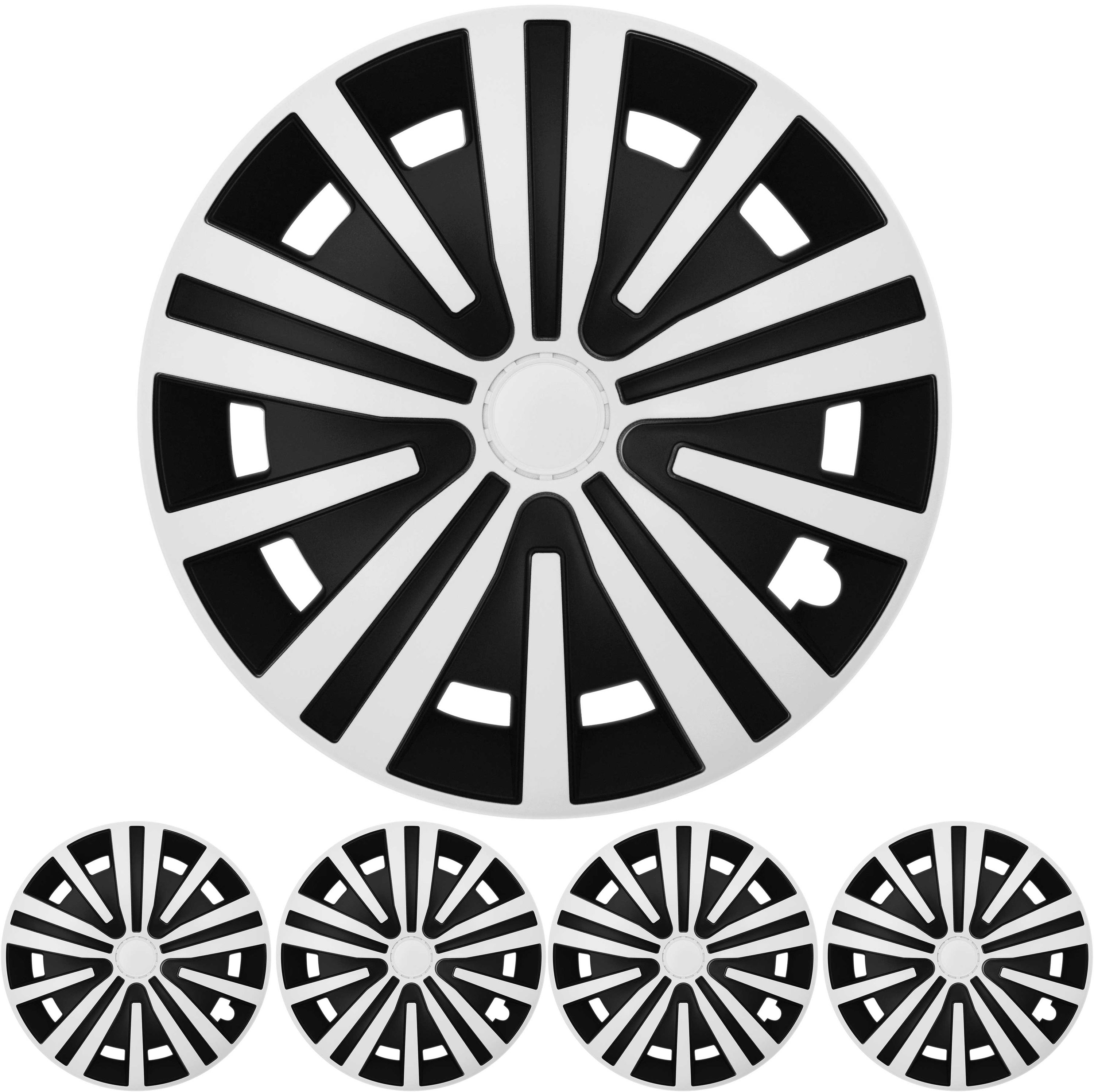 4x PREMIUM DESIGN Radkappen Radzierblenden Set 'Spinel' 15 ZOLL in Weiß Schwarz
