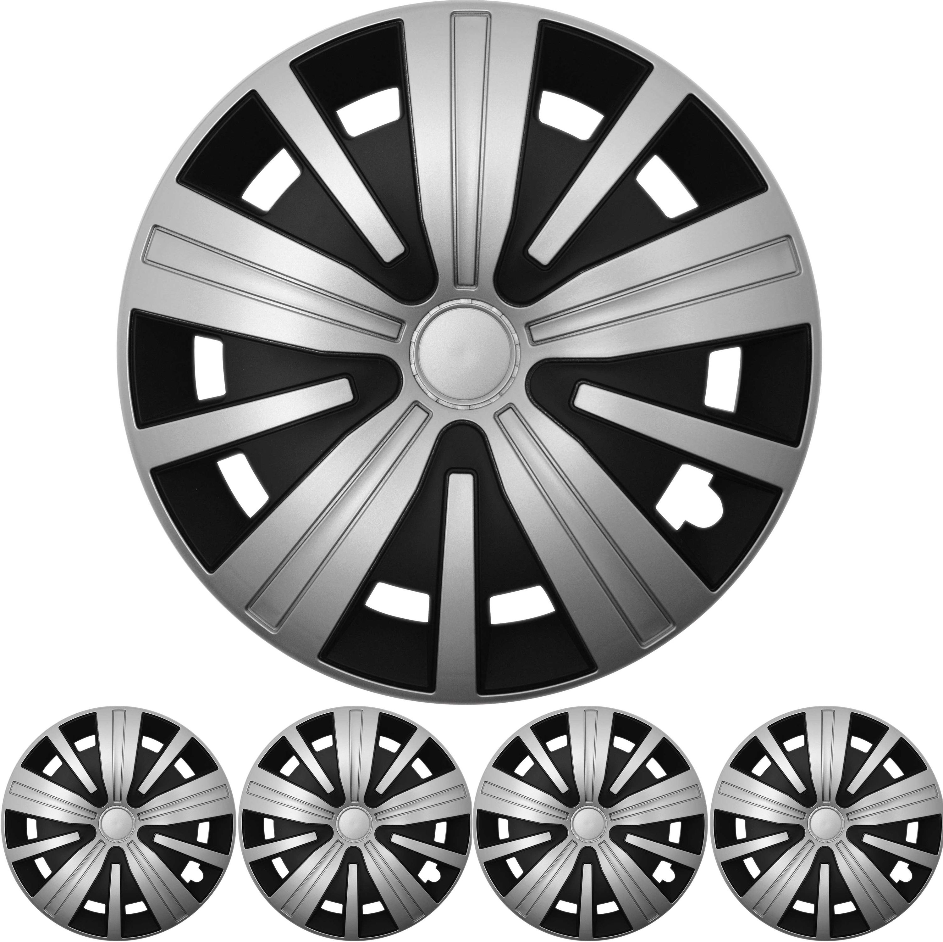 16 ZOLL 4x PREMIUM DESIGN Radkappen Radzierblenden Spinel BIS Silber / Schwarz