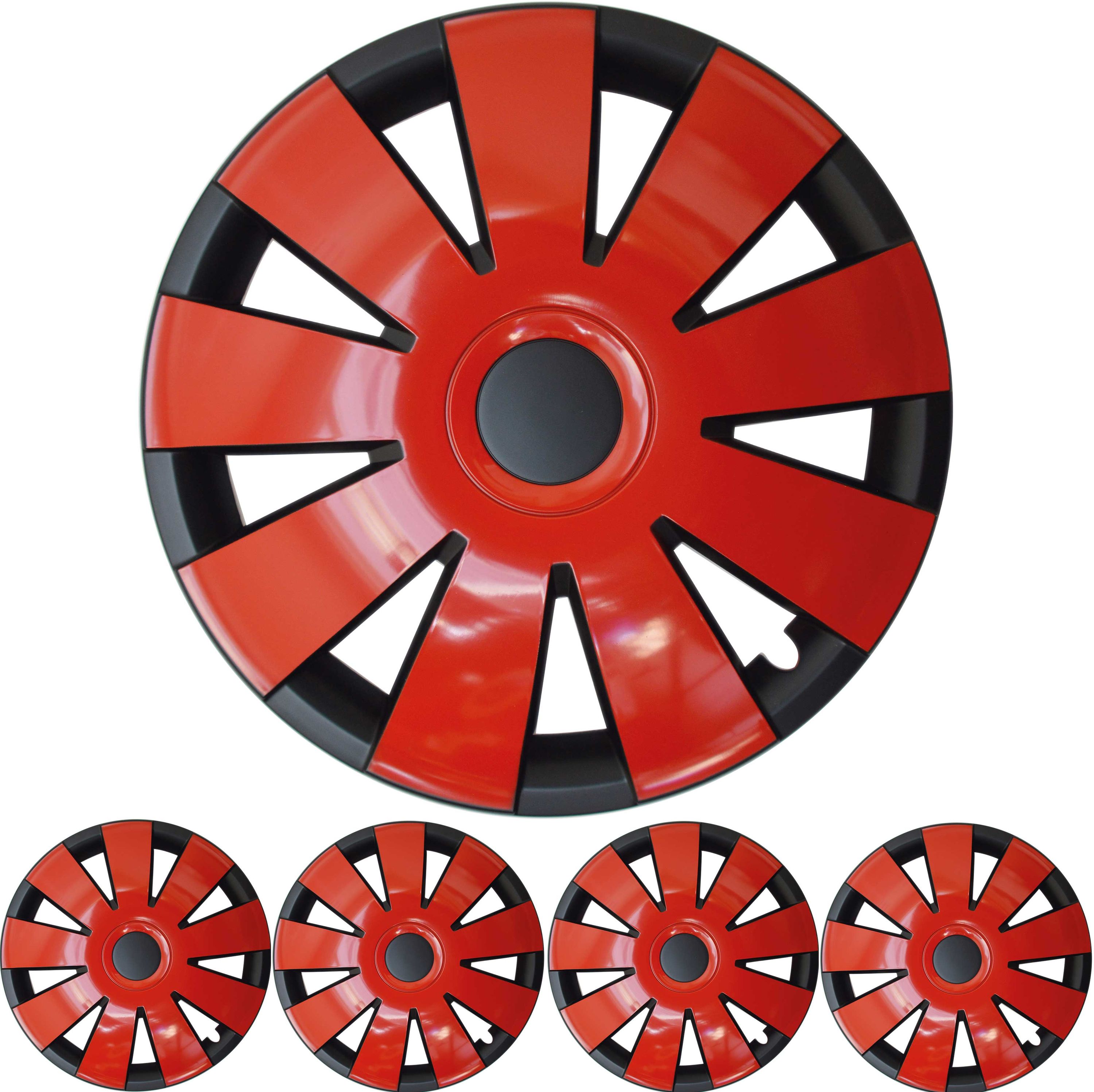 4x PREMIUM DESIGN Radkappen Radzierblenden 15 ZOLL Nefryt in Schwarz / Rot