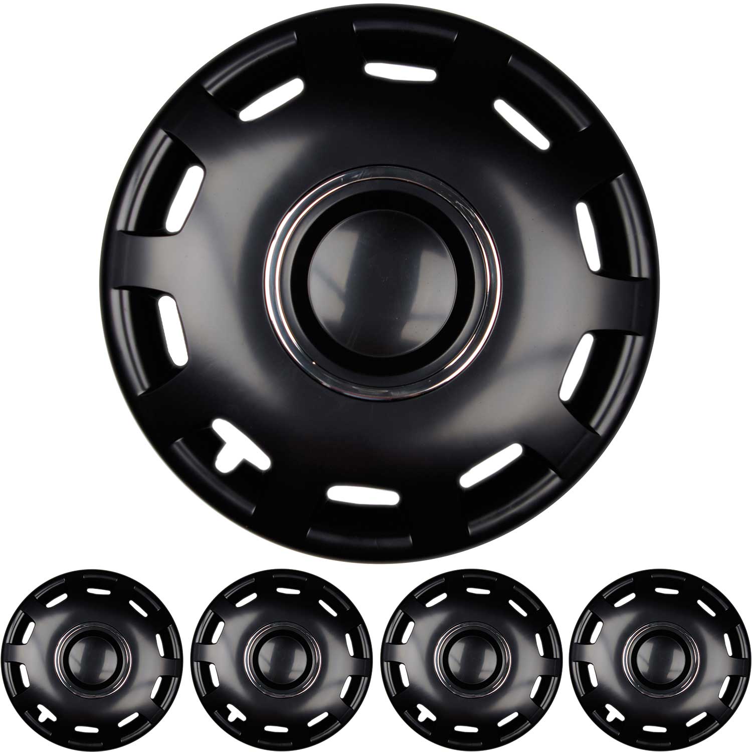4x PREMIUM DESIGN Radkappen Radzierblenden 14 ZOLL 'Alabaster' in Schwarz