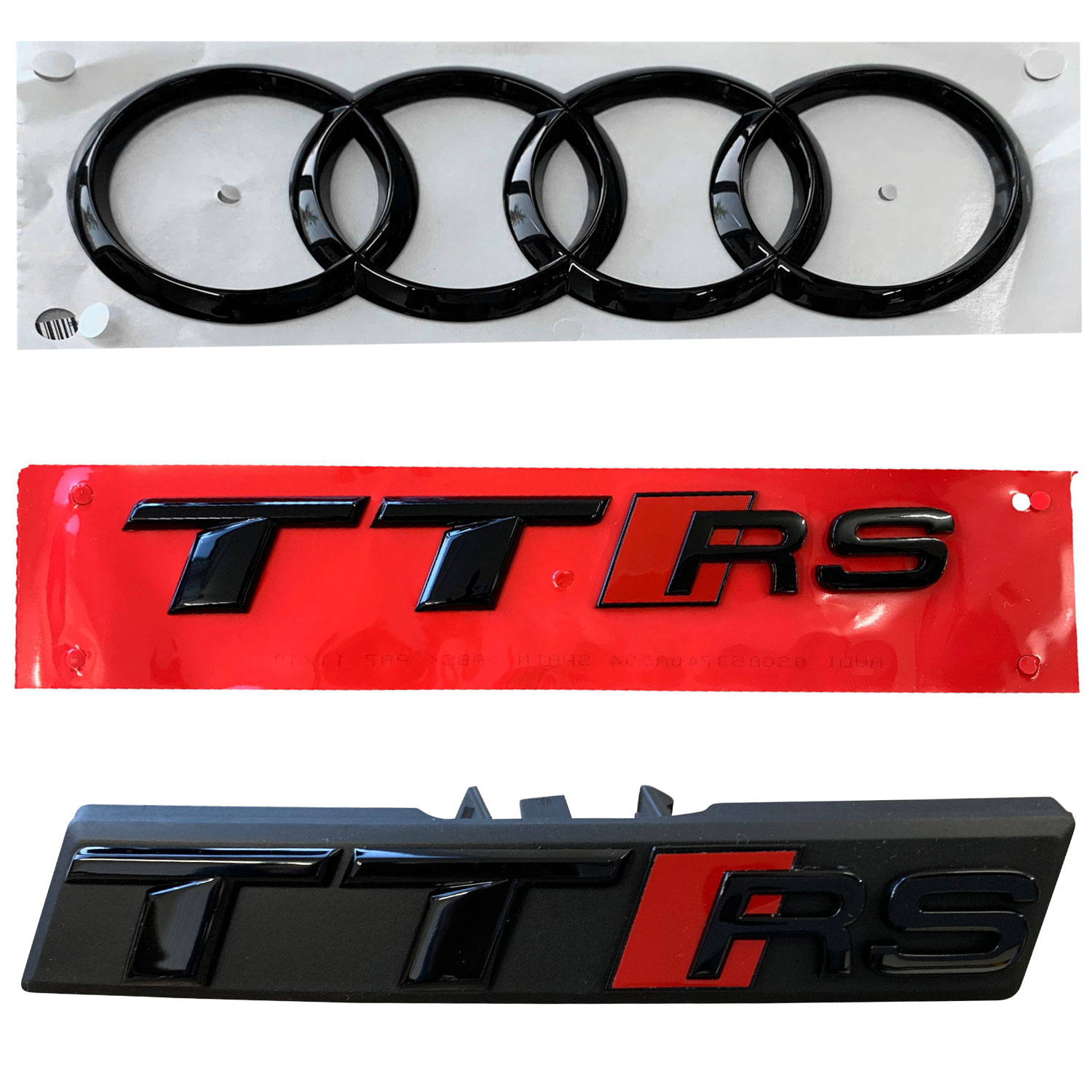 Original Audi TTRS Black Edition PAKET Schwarz Emblem Kühlergrill + Heck + Ringe