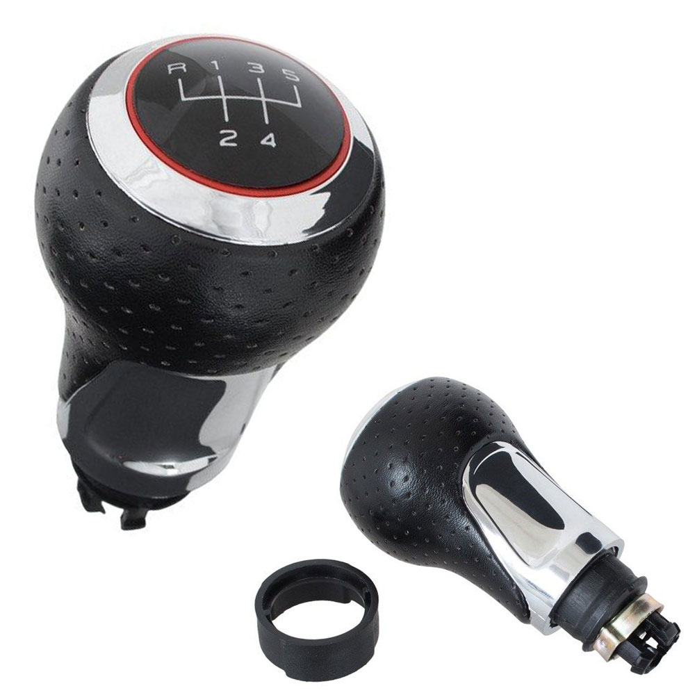 Lochleder Sport Schaltknauf Knauf Schwarz / Chrom mit roten Ring 5-Gang für Audi A1 8X GB A3 8L 8P 8V A4 8E B6 B7 A6 C6 4F