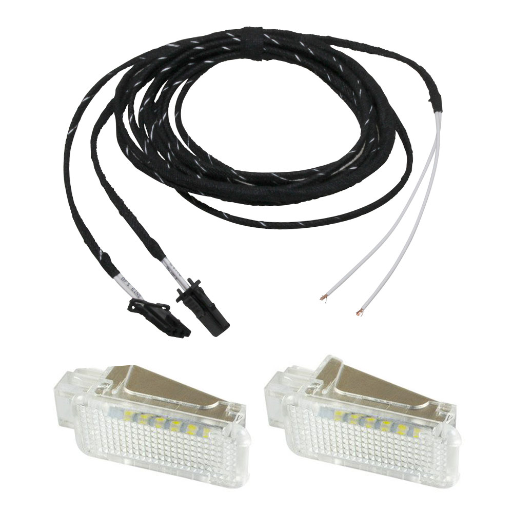 Original Kufatec Adapter Kabel Kabelbaum Einstiegsleuchten Türbeleuchtung vorne + LED Leuchten (Weiß) für VW T5 7E 2009-2015 / T6 SG 2015-2019 Multivan