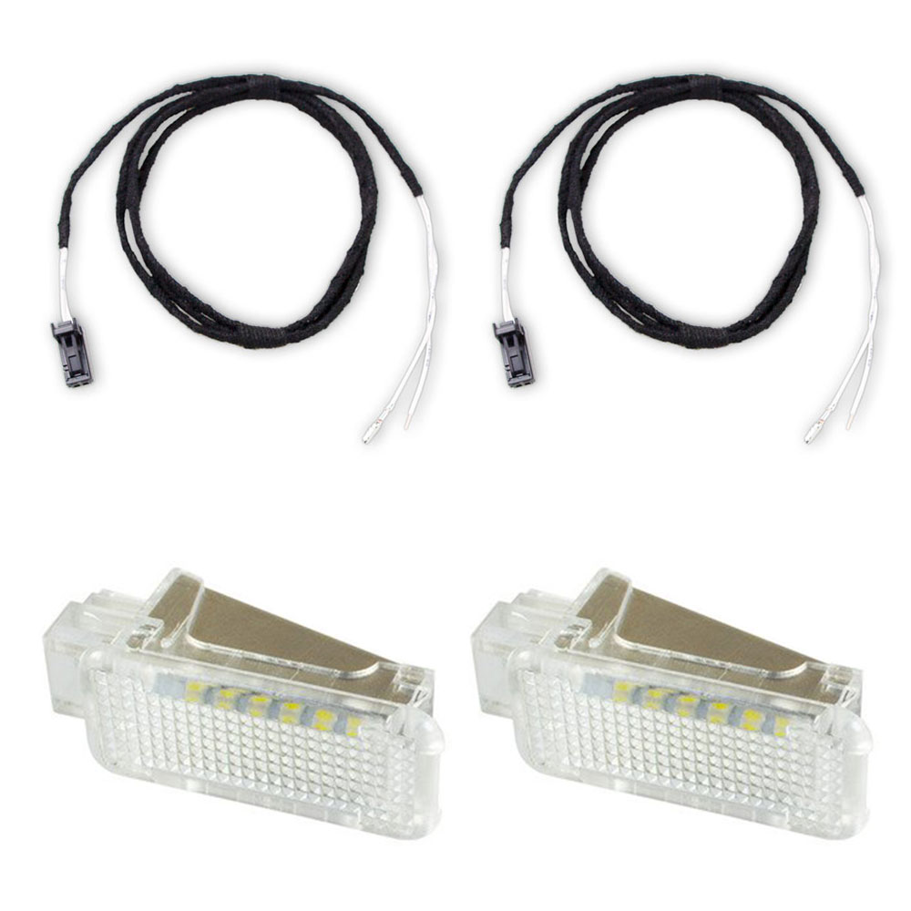 Original Kufatec Adapter Kabel Kabelbaum Einstiegsleuchten Türbeleuchtung vorne + LED Leuchten (Weiß) für Audi A4 B9 8W A5 F5 A6 4A C8 A7 4K A8 4N Q5 FY Q7 Q8 4M e-tron
