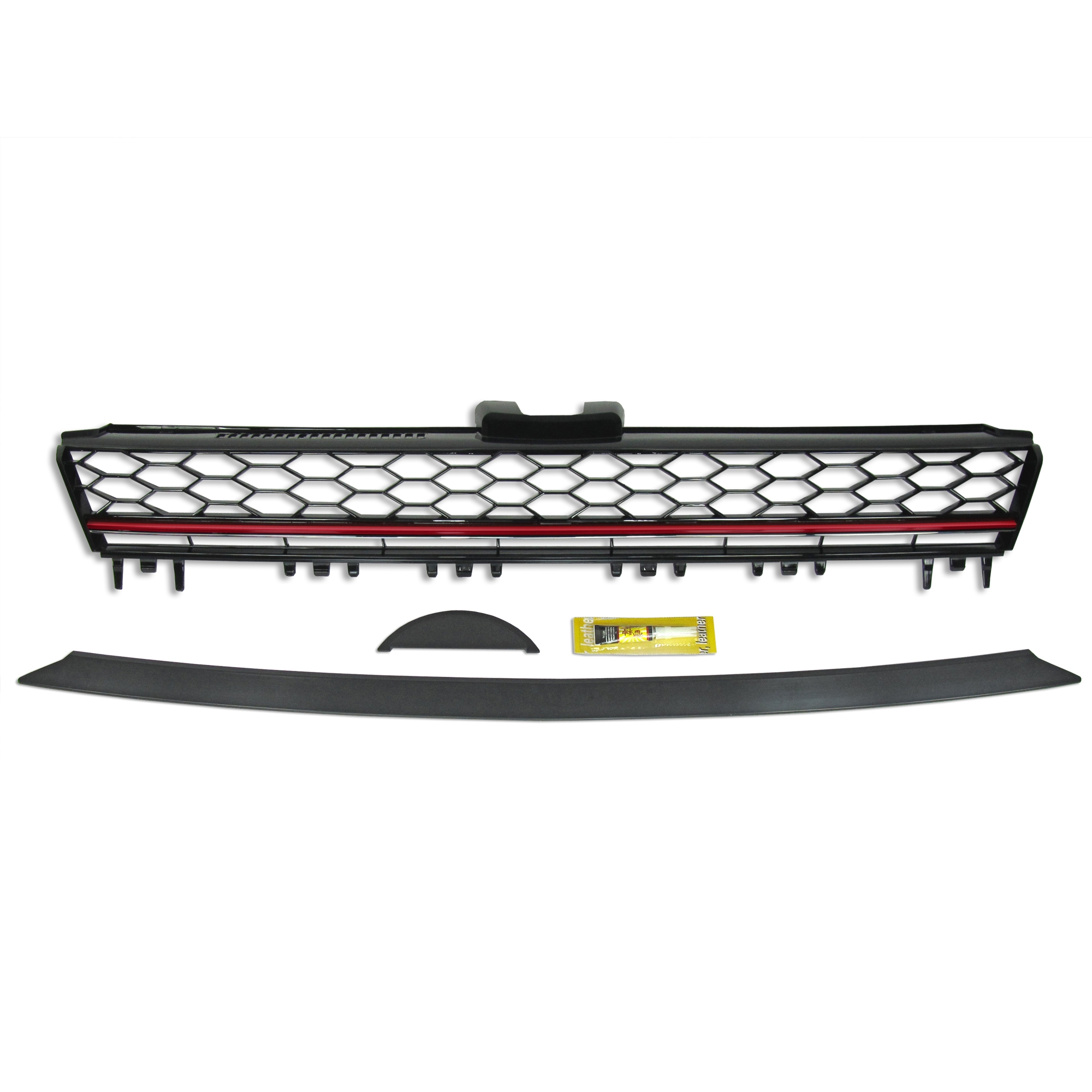 Kühlergrill Sportgrill Grill mit Waben Gitter und roter Leiste für VW Golf 7 VII ab 2012-