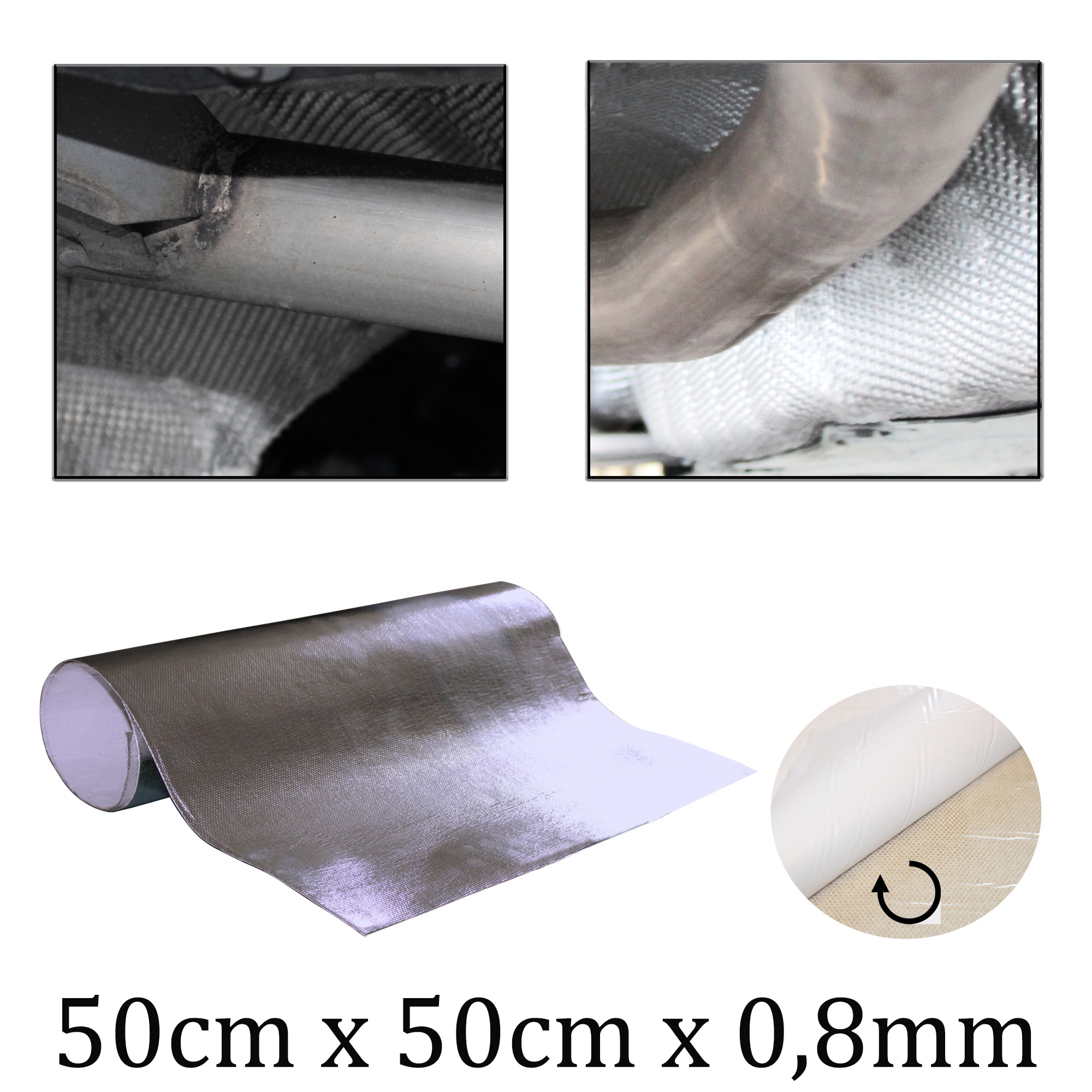 Auspuff Thermo Hitzeschutz Matte 50 x 50 cm x 0,8 mm Alu Keramik selbstklebend Hitzefest bis max 500°C