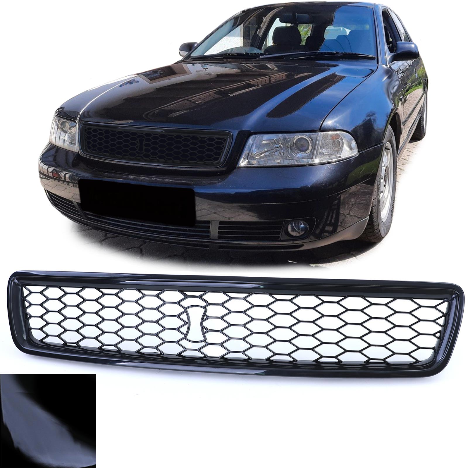Kühlergrill Sportgrill Grill SCHWARZ GLANZ für Audi A4 B5 (8D) ab 1994-2001