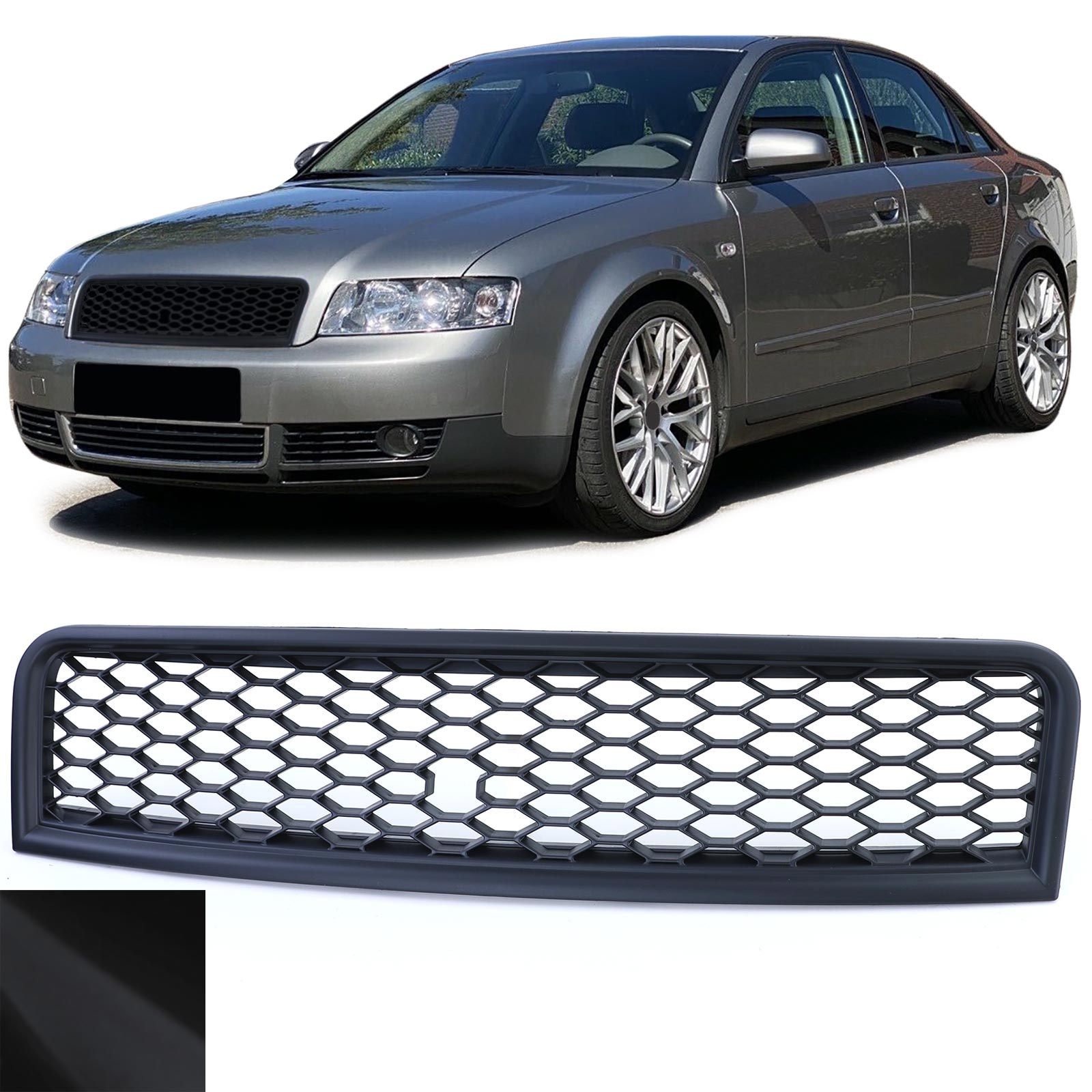 Kühlergrill Sportgrill Grill Waben SCHWARZ MATT für Audi A4 8E B6 ab 2000-2004