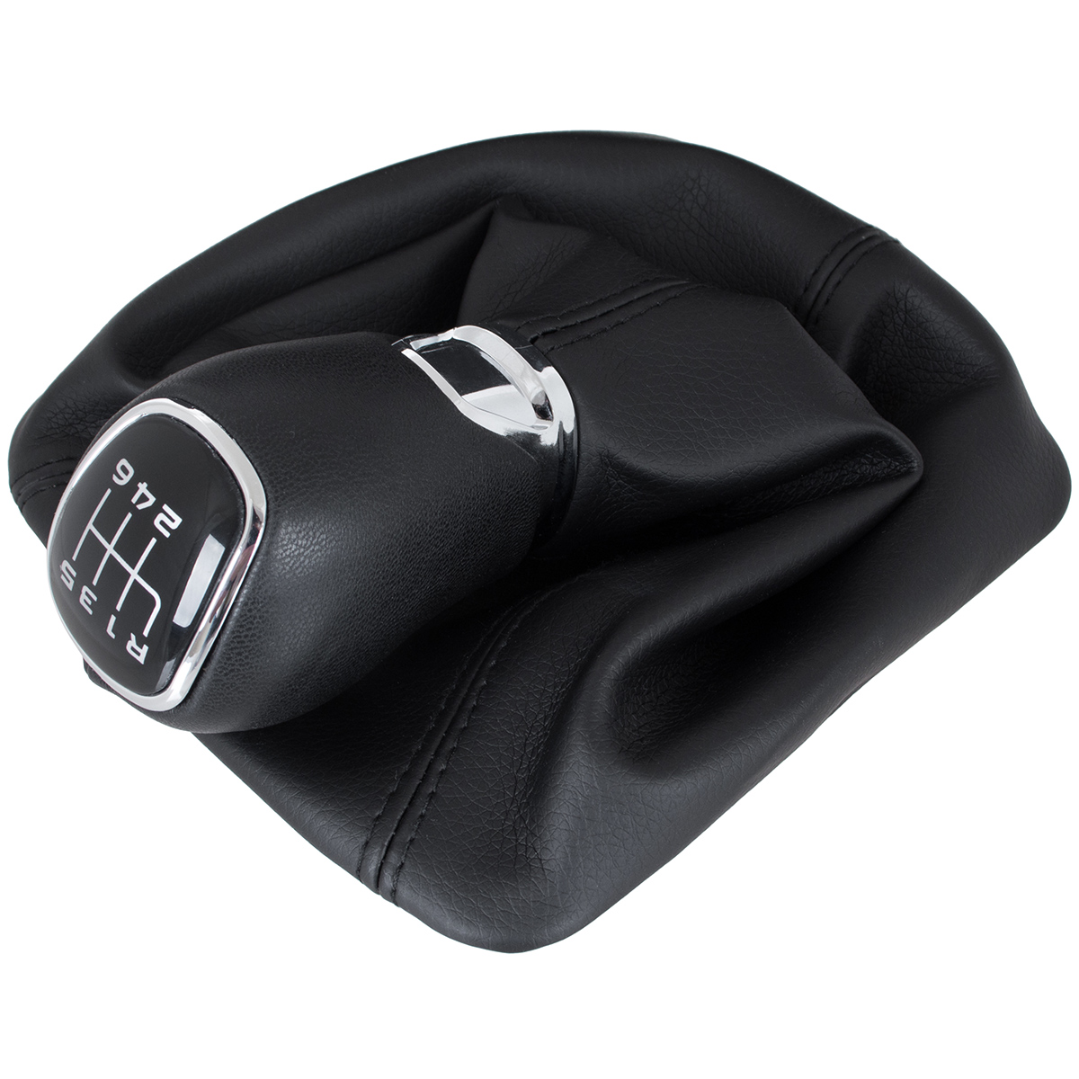 Schaltknauf Schwarz in 6-Gang + Leder Schaltmanschette mit Rahmen für Skoda Octavia II 1Z ab 2007-2014