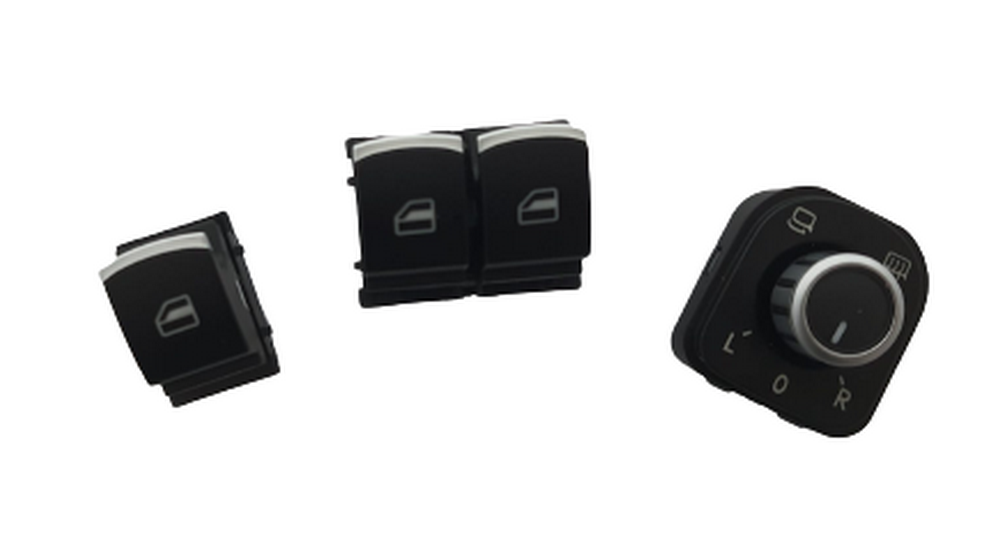 Fensterheber Schalter Set ALU Look Beleuchtung Rot für VW Golf 5 6 V VI Plus Passat 3C B6 B7 Tiguan 5N Touran 1T Polo 6R Scirocco Touareg 7L Amarok Caddy 2K Eos Sharan 7N