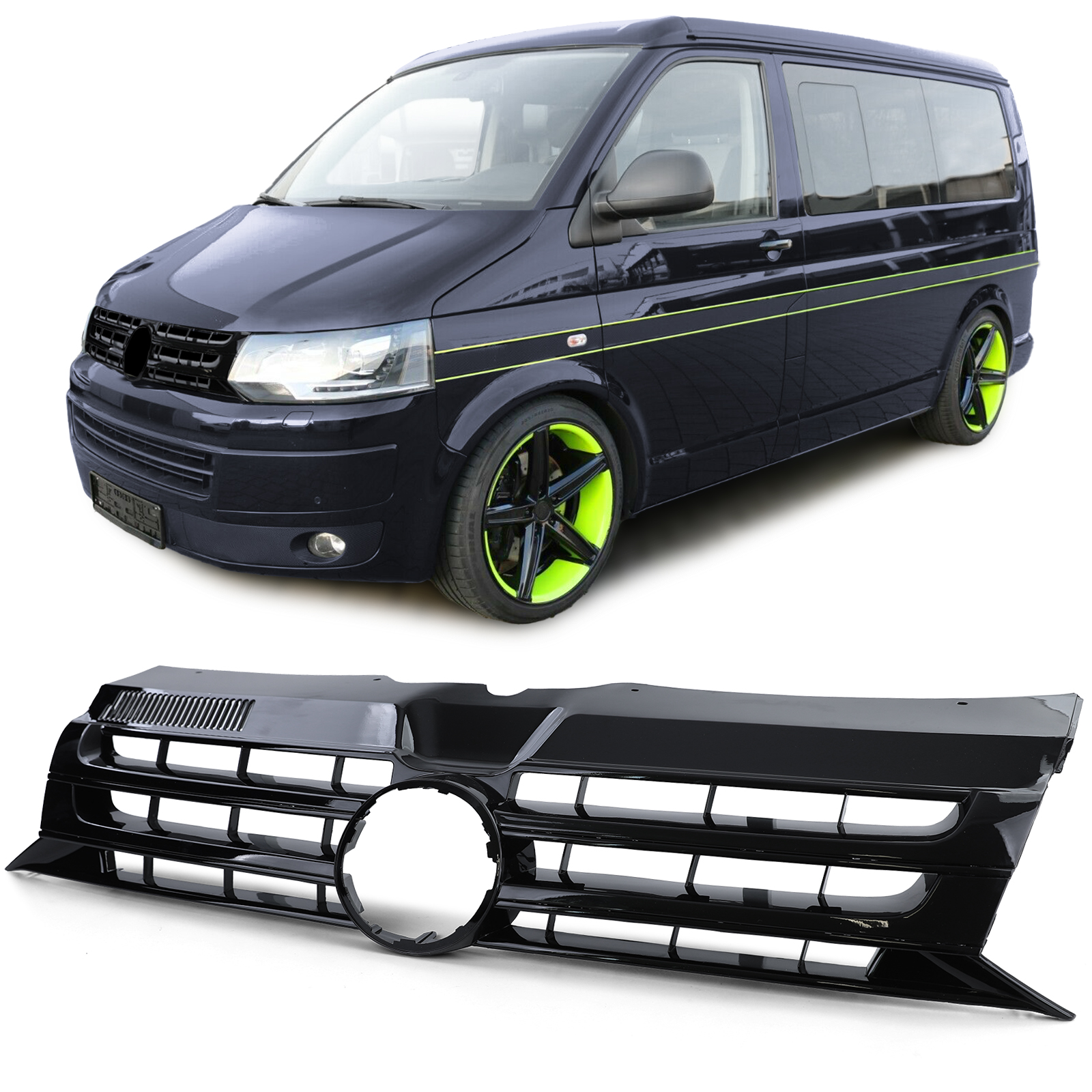 Kühlergrill Sportgrill Grill SCHWARZ GLANZ für VW T5 Facelift 2009-2015 (Nicht für Caravelle / Multivan)