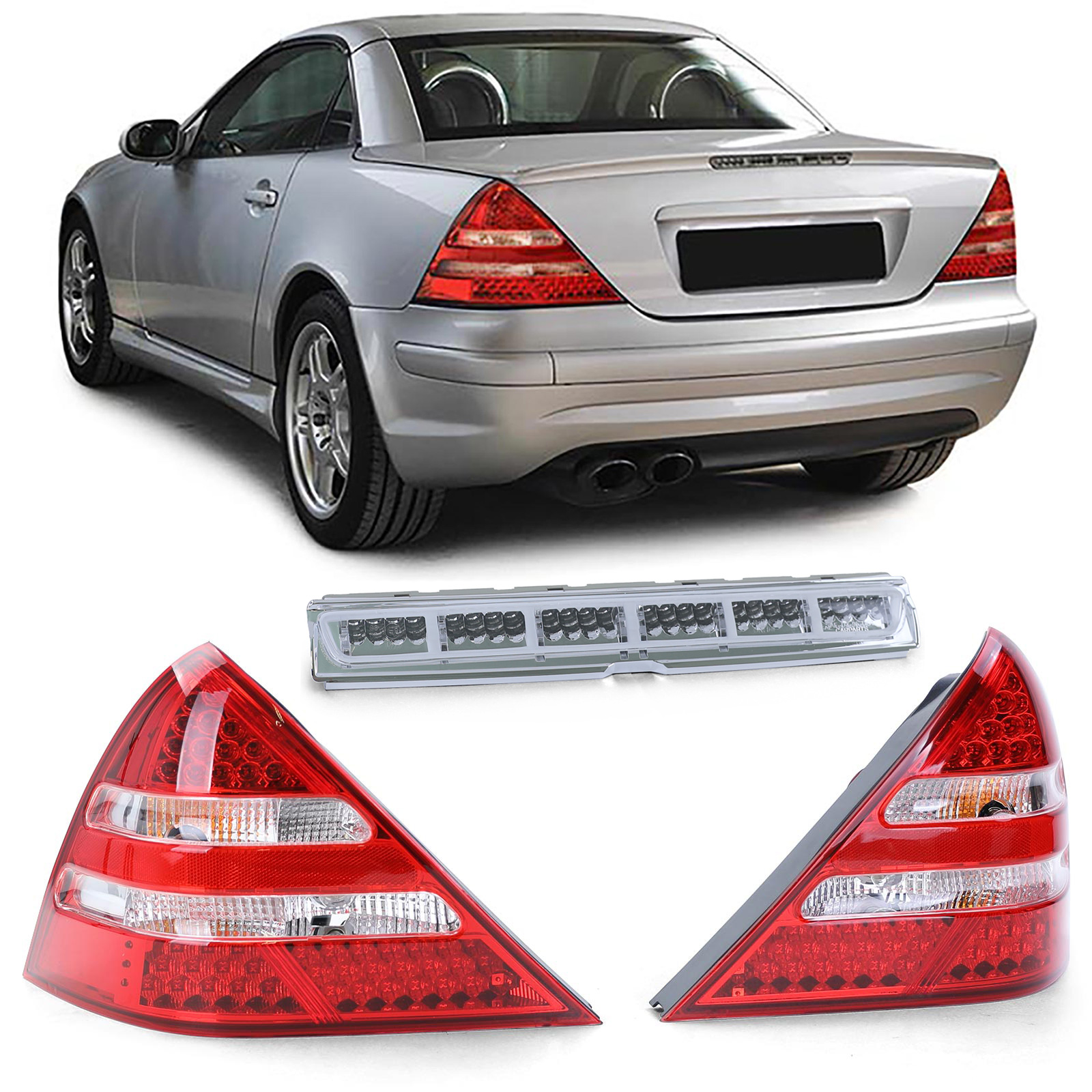 LED Rückleuchten Heckleuchten in Rot Klar + LED Bremsleuchte für Mercedes SLK R170 ab 1996-2004