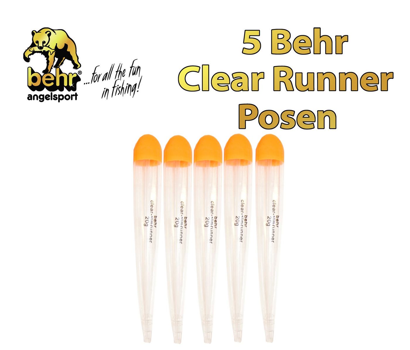 5 Behr Raubfisch Pose Hechtpose Forellenpose Zanderpose Clear Slim 20g
