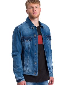 Cross Jeans Herren Jeansjacke - Regular Fit - Blau - Mid Blue Used